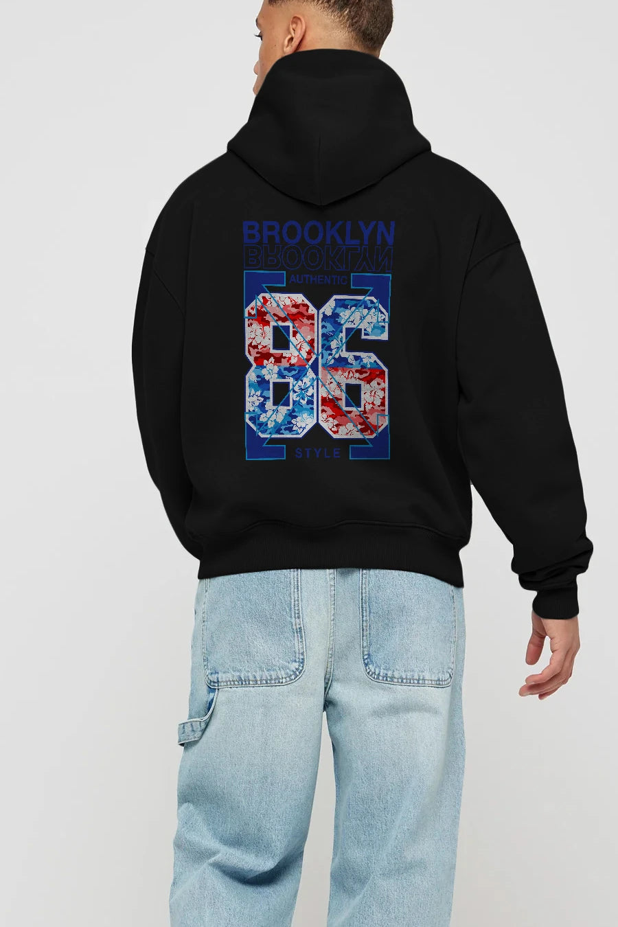 Brooklyn 86 Style Arka Baskılı Hoodie Oversize Kapüşonlu Sweatshirt Erkek Kadın Unisex