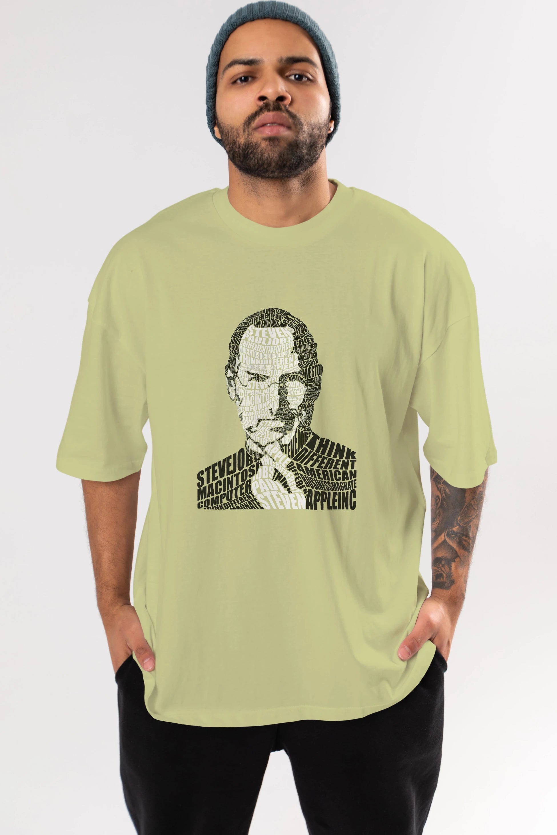 Steve Jobs Calligram Ön Baskılı Oversize t-shirt %100 pamuk Erkek Kadın Unisex
