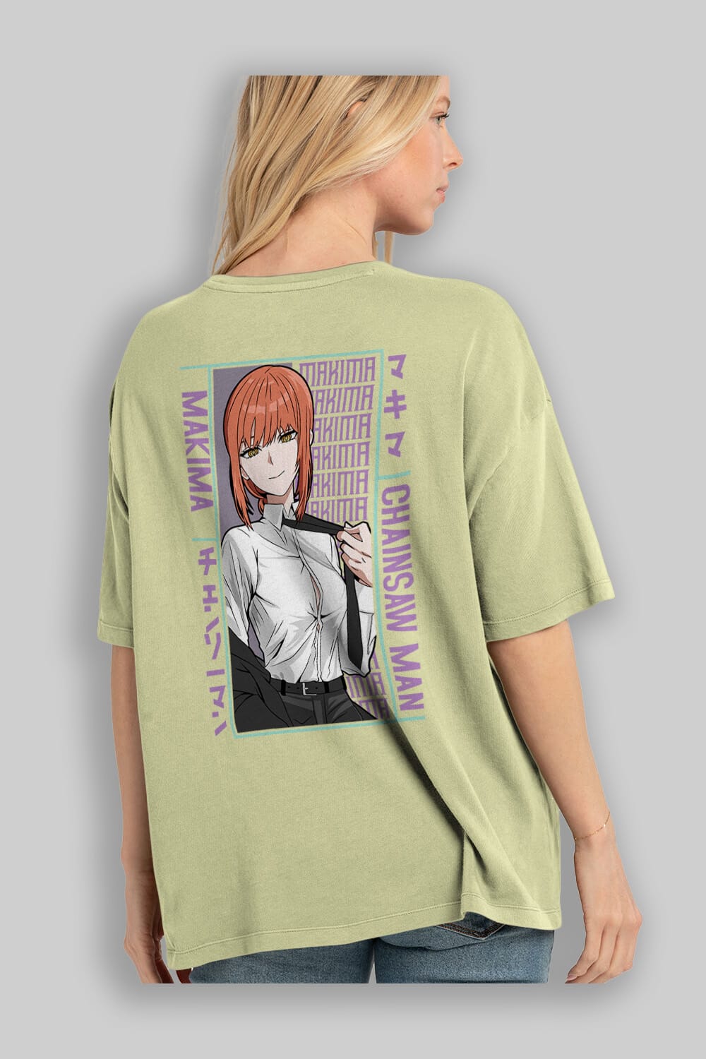 Makima Chain Saw Man Anime Arka Baskılı Oversize t-shirt Erkek Kadın Unisex