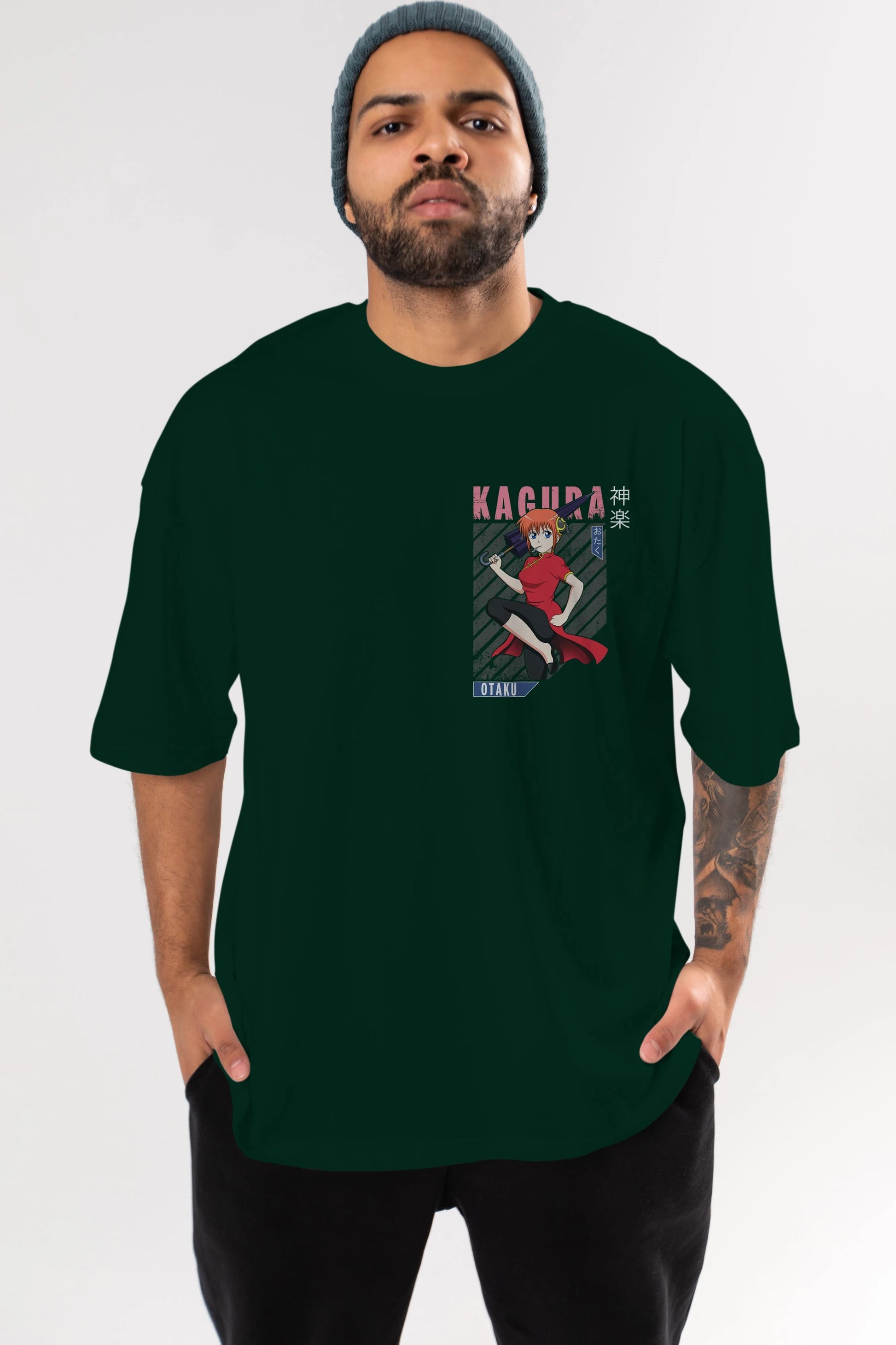 Kagura GINTAMA 1 Ön Sol Baskılı Oversize t-shirt Erkek Kadın Unisex %100 Pamuk Bisiklet Yaka tişort