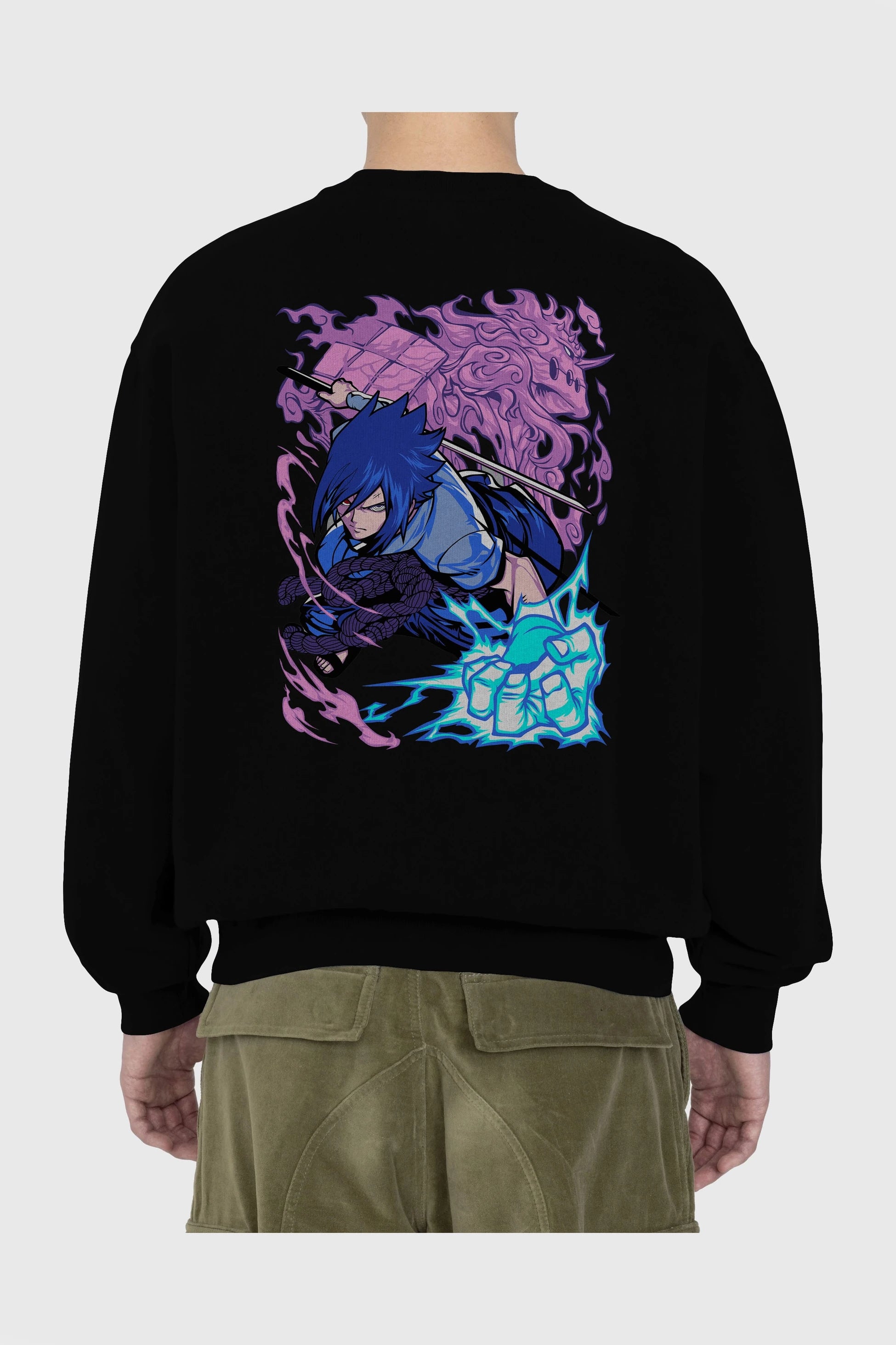 NARUTO SASUKE UCHIHA 2 Anime Arka Baskılı Oversize Sweatshirt Erkek Kadın Unisex