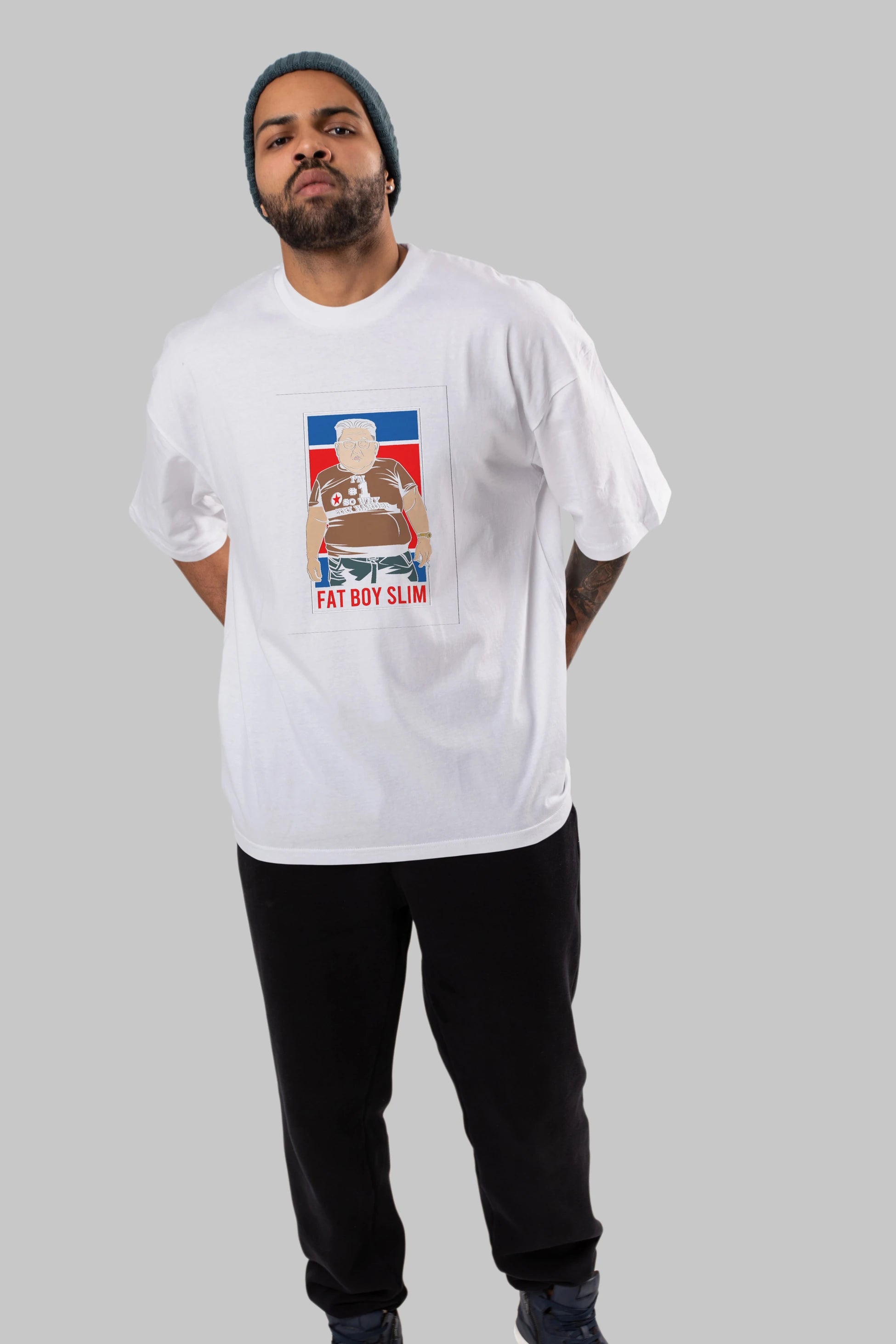 Fat Boy Slim Kim Jong Un Ön Baskılı Oversize t-shirt Erkek Kadın Unisex %100 Pamuk tişort