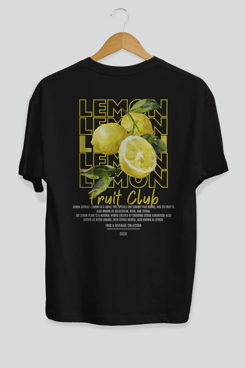 Lemon Arka Baskılı Oversize t-shirt Erkek Kadın Pamuk Bisiklet Yaka tişort