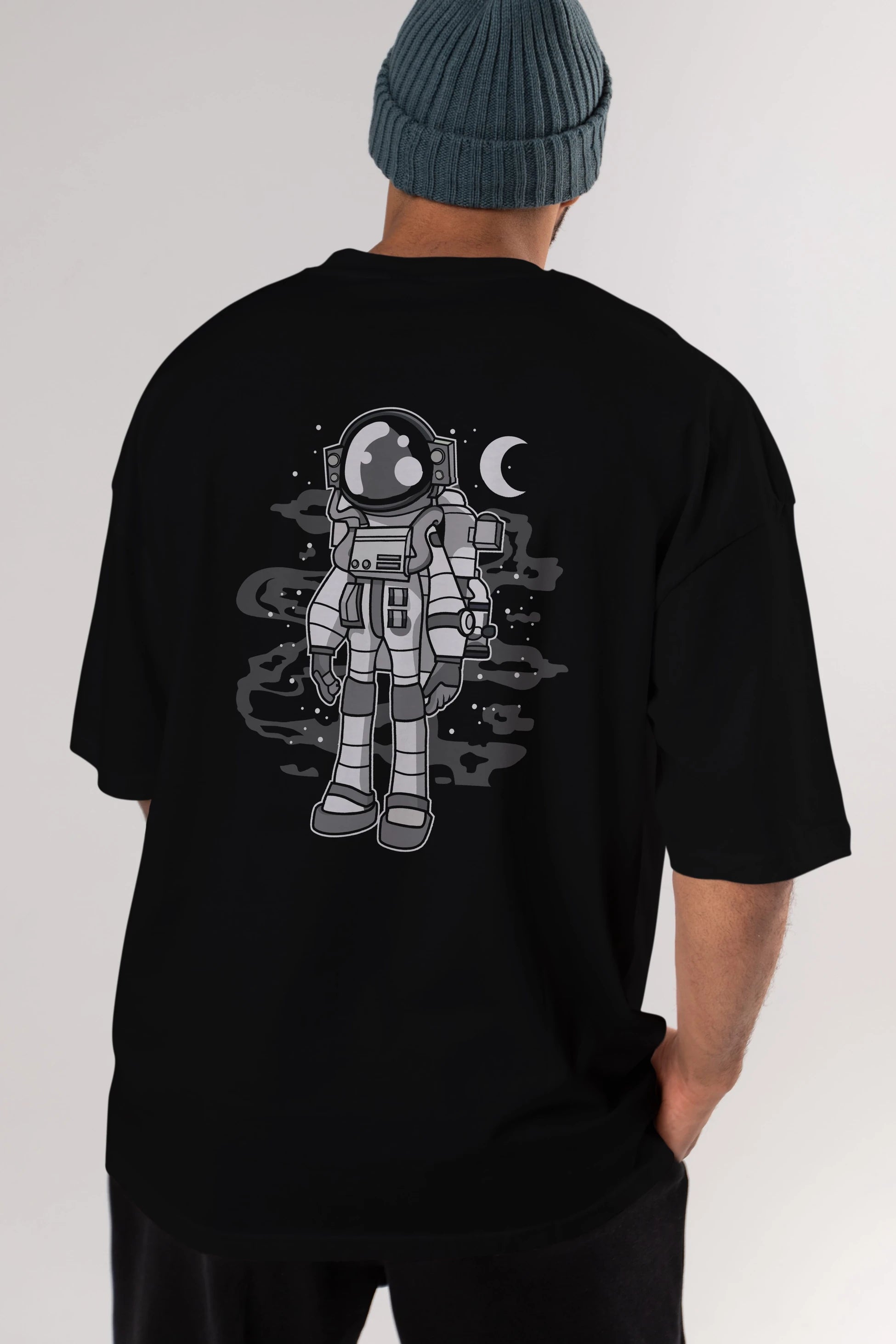 Astronaut Stand Arka Baskılı Oversize t-shirt Erkek Kadın Unisex
