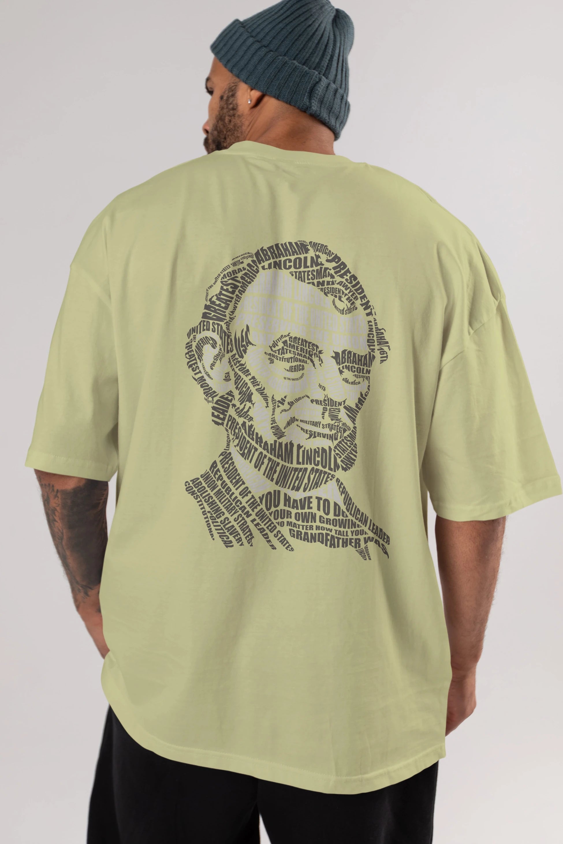 Abraham Lincoln Calligram Arka Baskılı Oversize t-shirt %100 pamuk Erkek Kadın Unisex