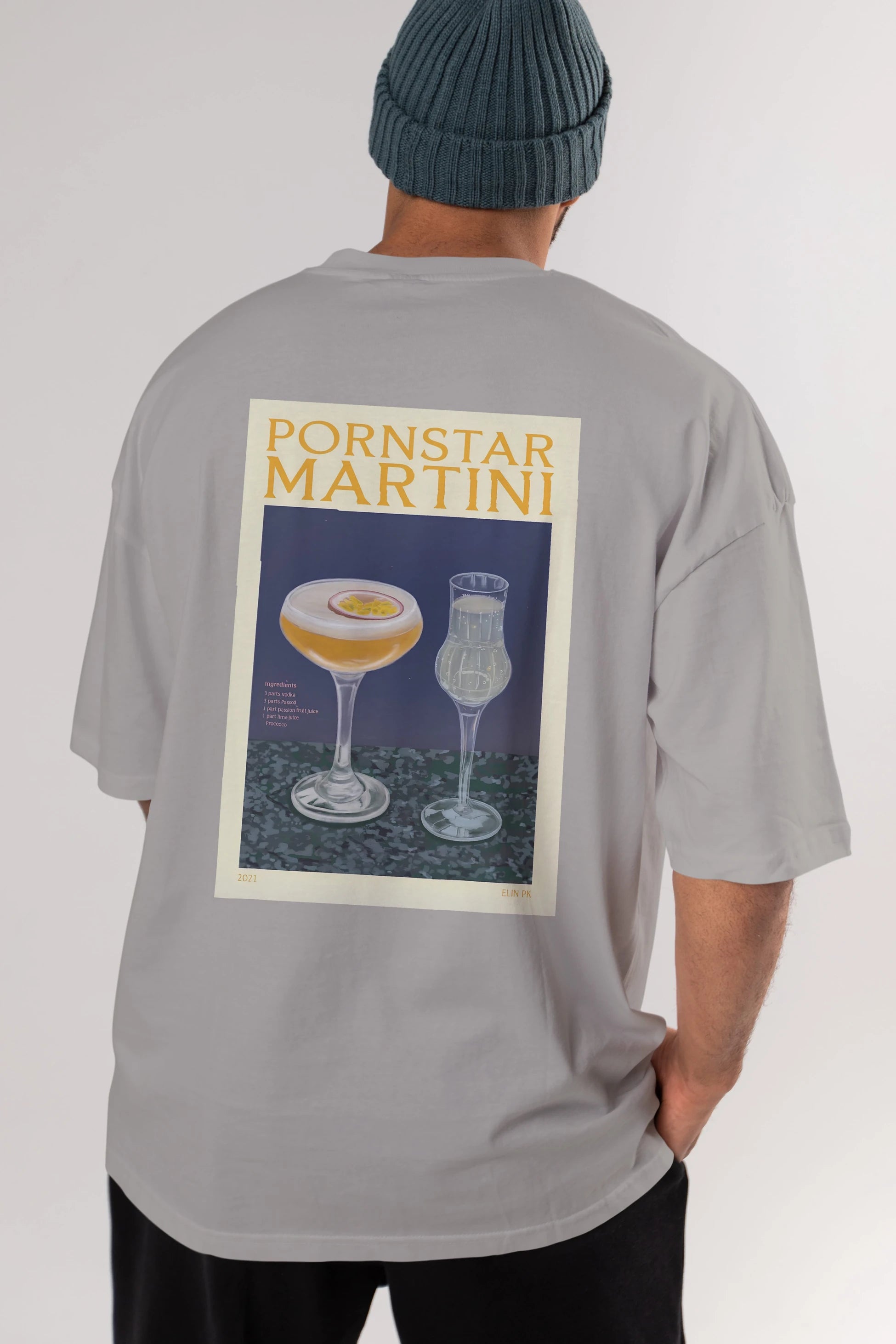 P.rnstar Martini Arka Baskılı Oversize t-shirt Erkek Kadın Unisex %100 Pamuk Bisiklet Yaka tişort
