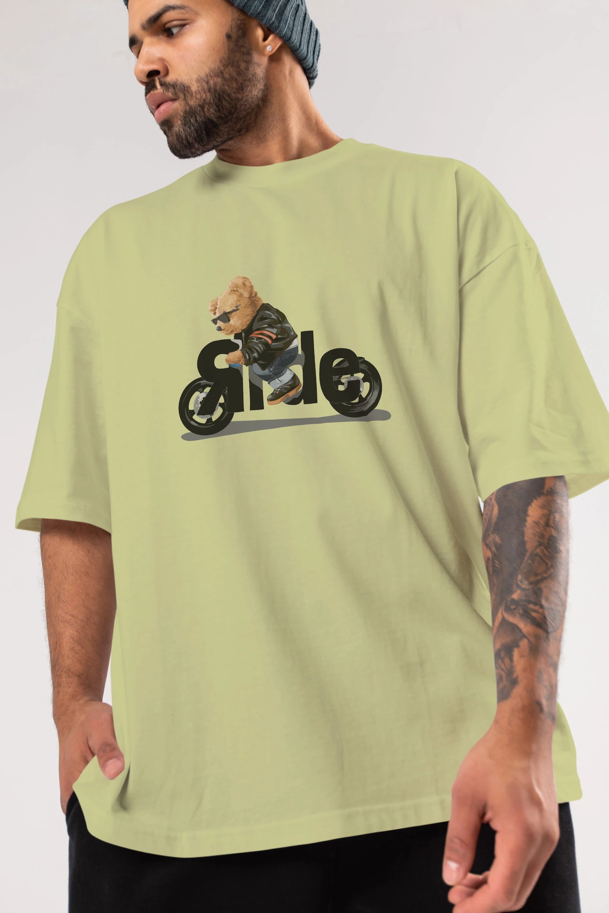 Teddy Bear Ride Ön Baskılı Oversize t-shirt Erkek Kadın Unisex %100 Pamuk