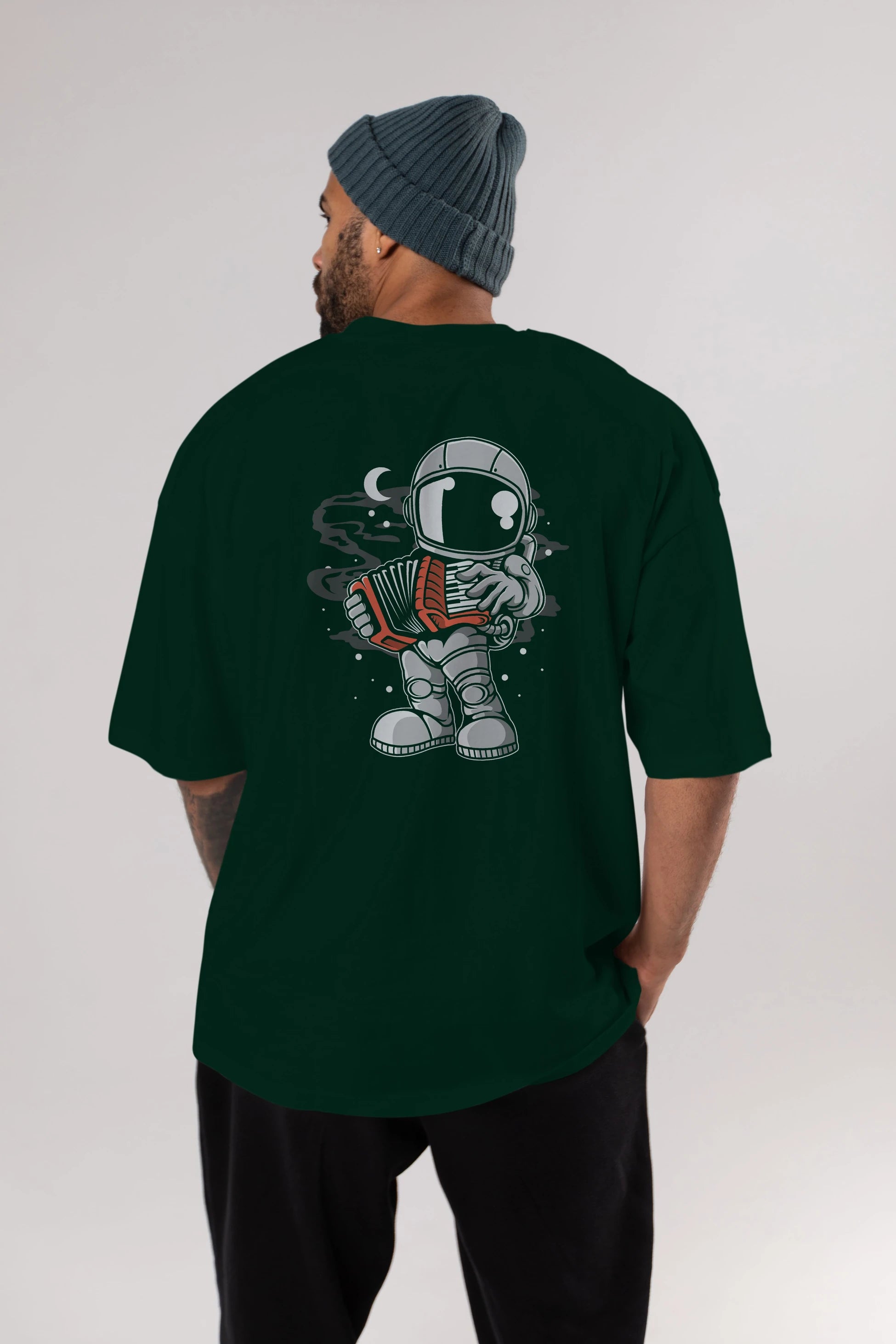 Astronaut Accordion Arka Baskılı Oversize t-shirt Erkek Kadın Unisex