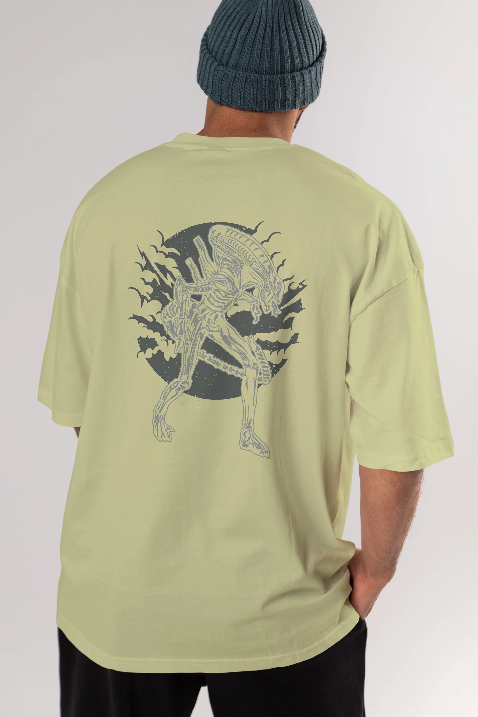 Xenomorph Arka Baskılı Oversize t-shirt Erkek Kadın Unisex %100 Pamuk