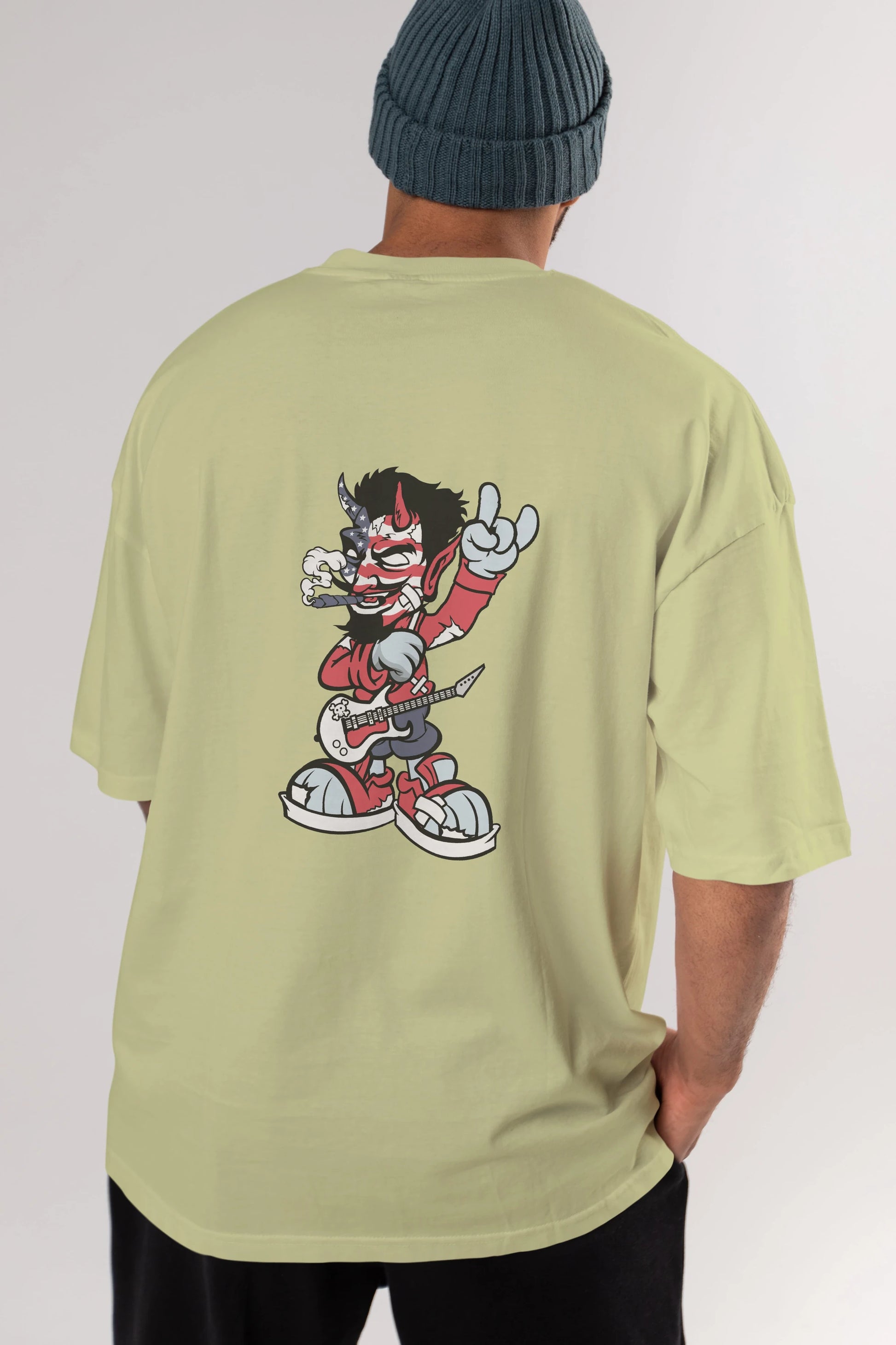 American Devil Rockstar Arka Baskılı Oversize t-shirt Erkek Kadın Unisex %100 Pamuk tişort