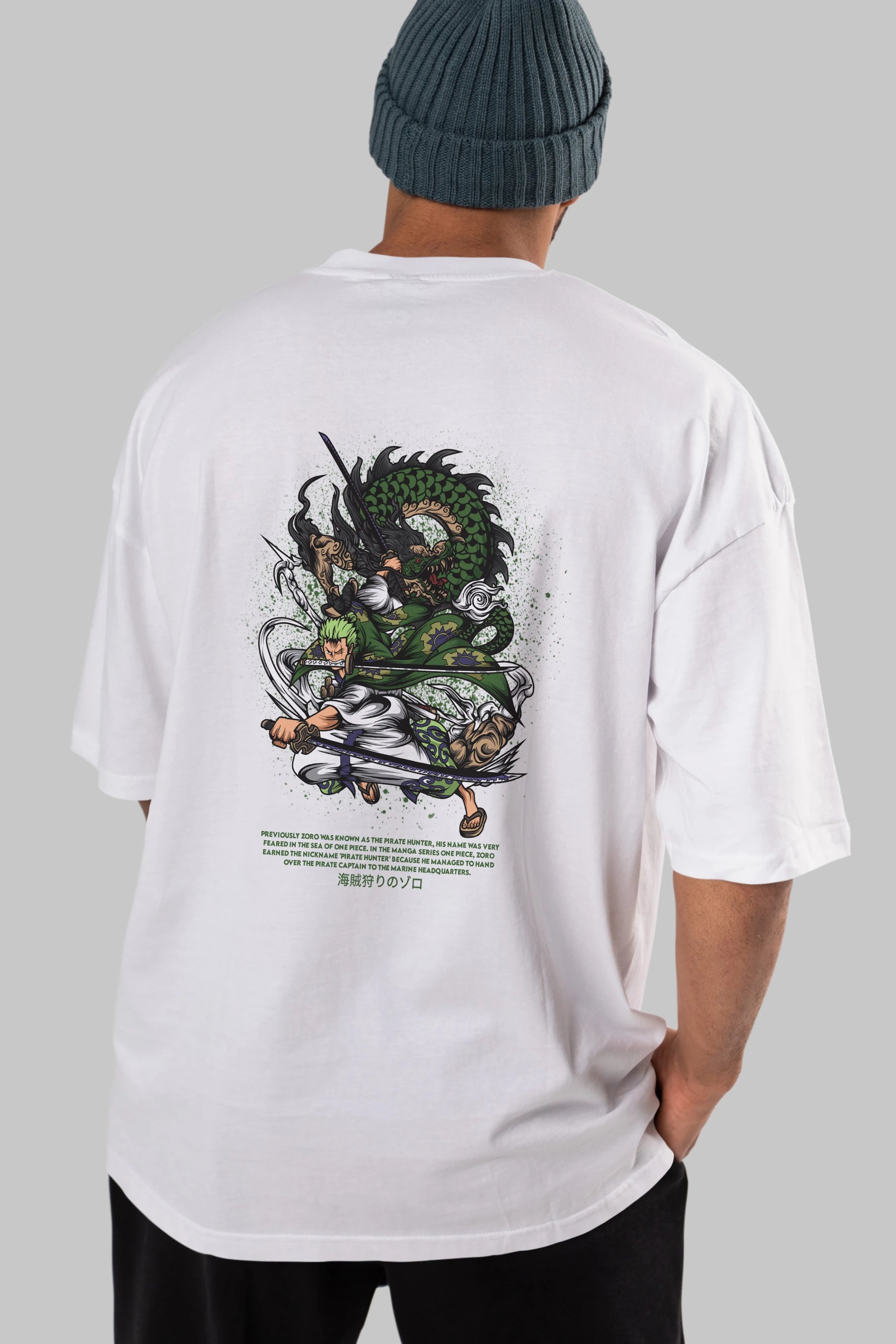 Zoro-ONE PIECE Anime Arka Baskılı Oversize t-shirt Erkek Kadın Unisex