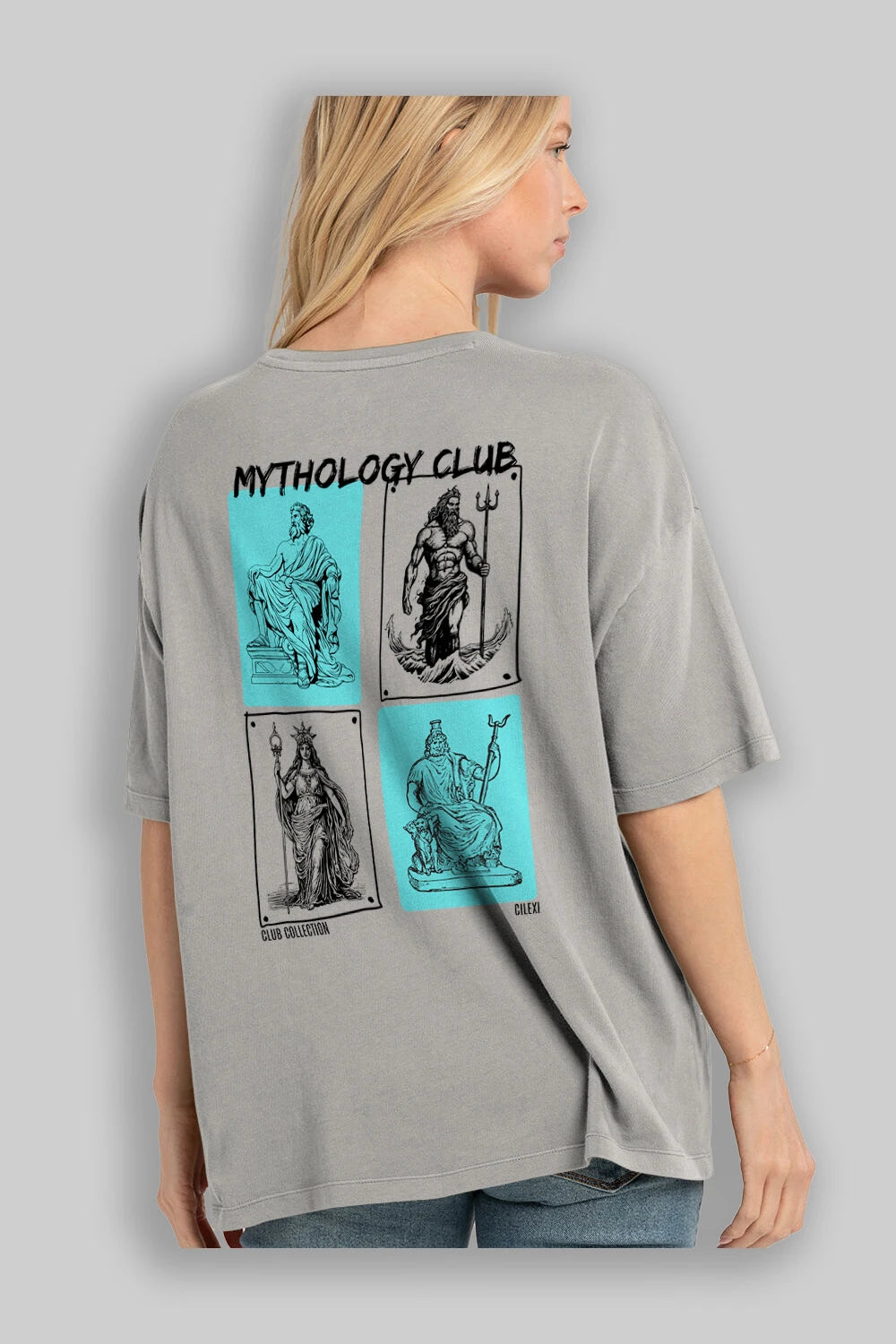 Mythology Club Arka Baskılı Oversize t-shirt Erkek Kadın %100 Pamuk Bisiklet Yaka tişort