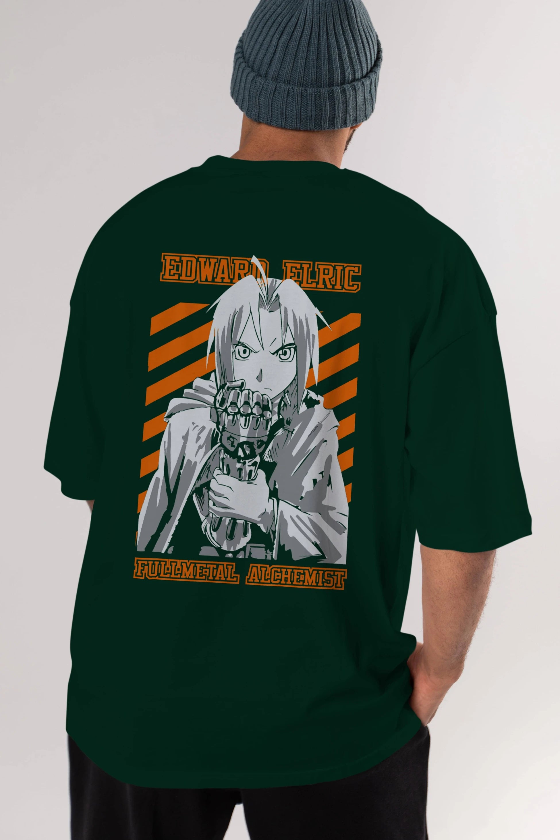 EDWARD ELRIC Anime Arka Baskılı Oversize t-shirt Erkek Kadın Unisex