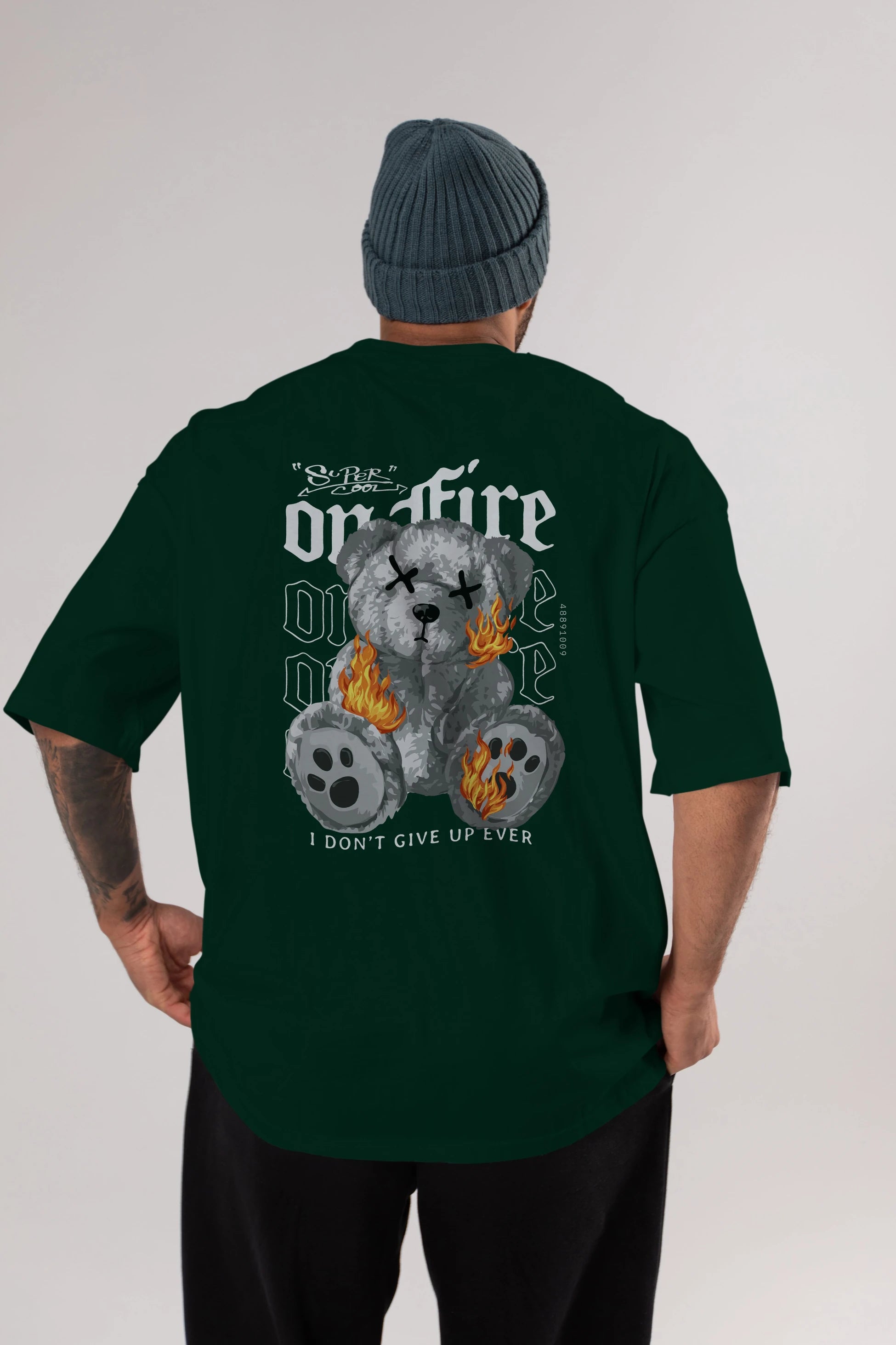 Teddy Bear On Fire Arka Baskılı Oversize t-shirt Erkek Kadın Unisex