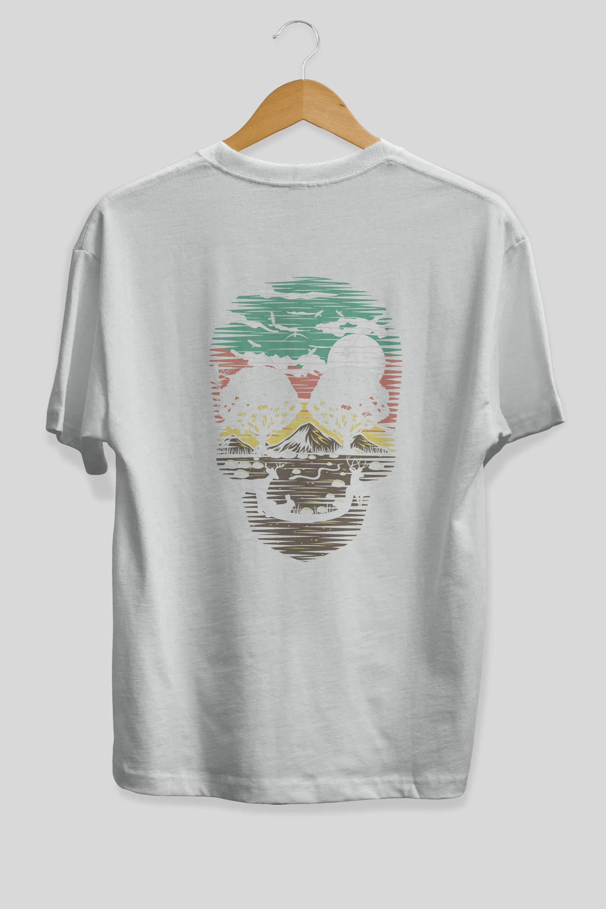 Skull Nature Arka Baskılı Oversize t-shirt %100 pamuk Erkek Kadın Unisex