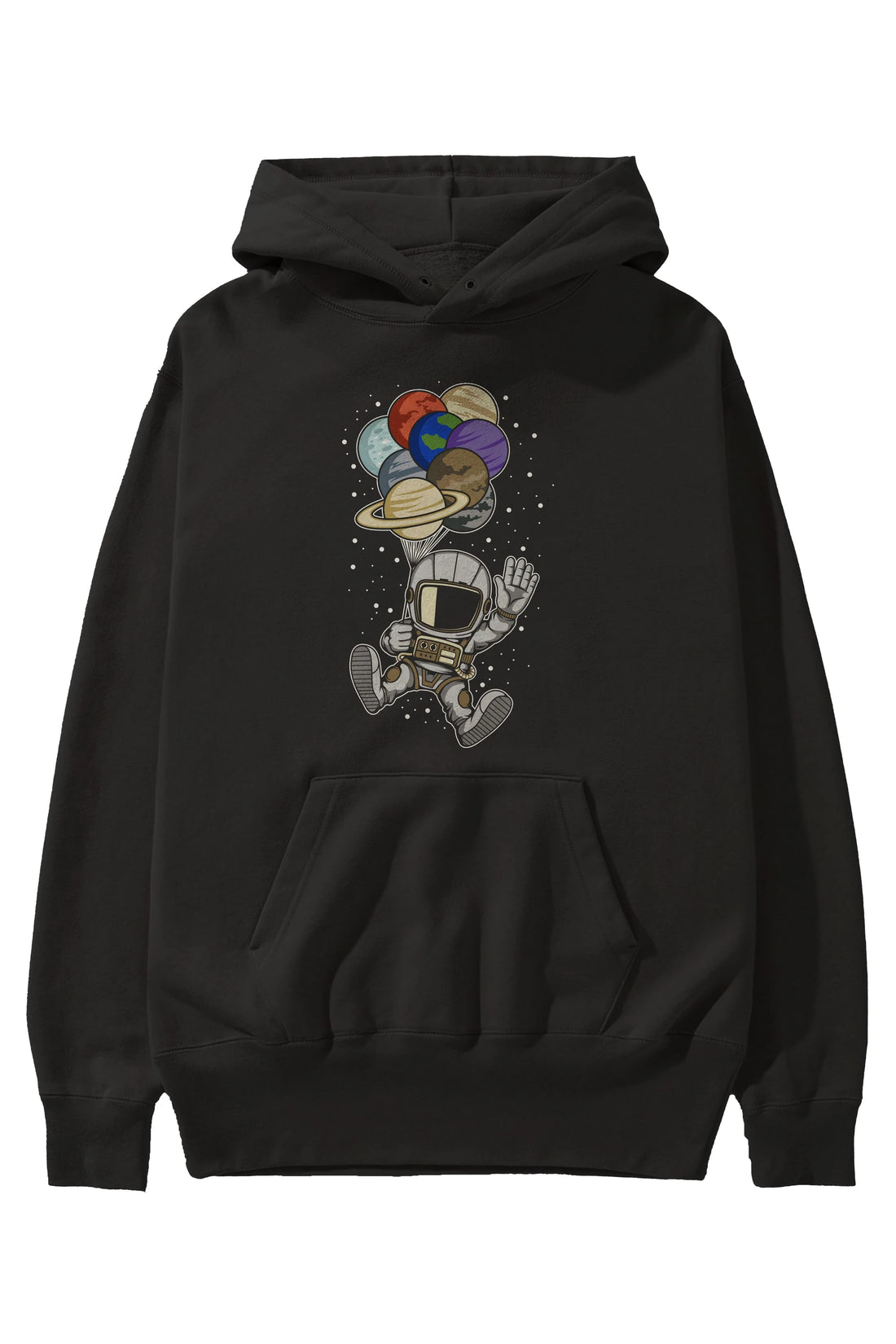 Astronaut Baloon Planets Ön Baskılı Hoodie Oversize Kapüşonlu Sweatshirt Erkek Kadın Unisex