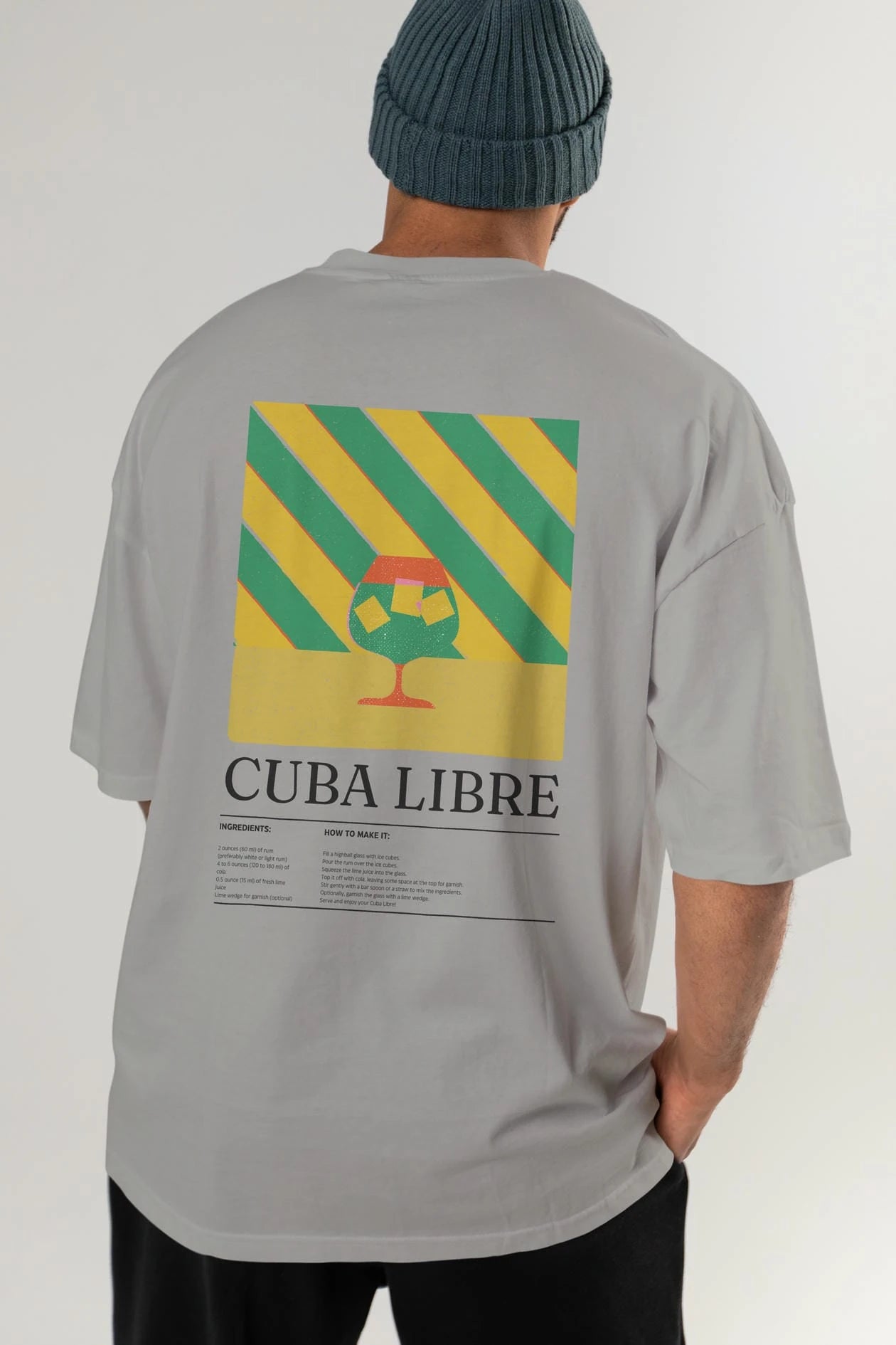 Cuba Libre Kokteyl Serisi Arka Baskılı Oversize t-shirt Erkek Kadın %100 Pamuk Bisiklet Yaka tişort