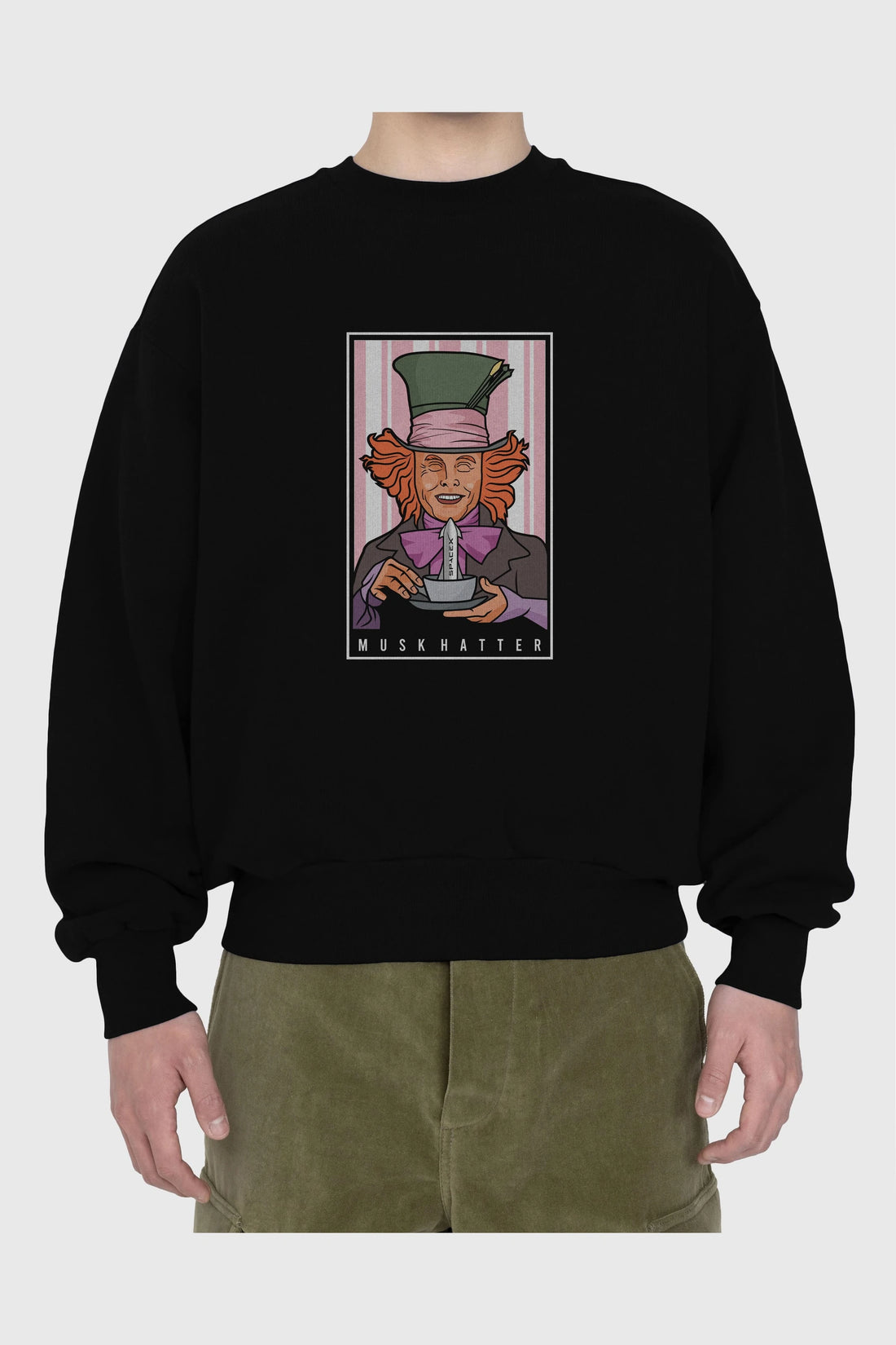 Mad Hatter Elon Musk Ön Baskılı Oversize Sweatshirt Erkek Kadın Unisex
