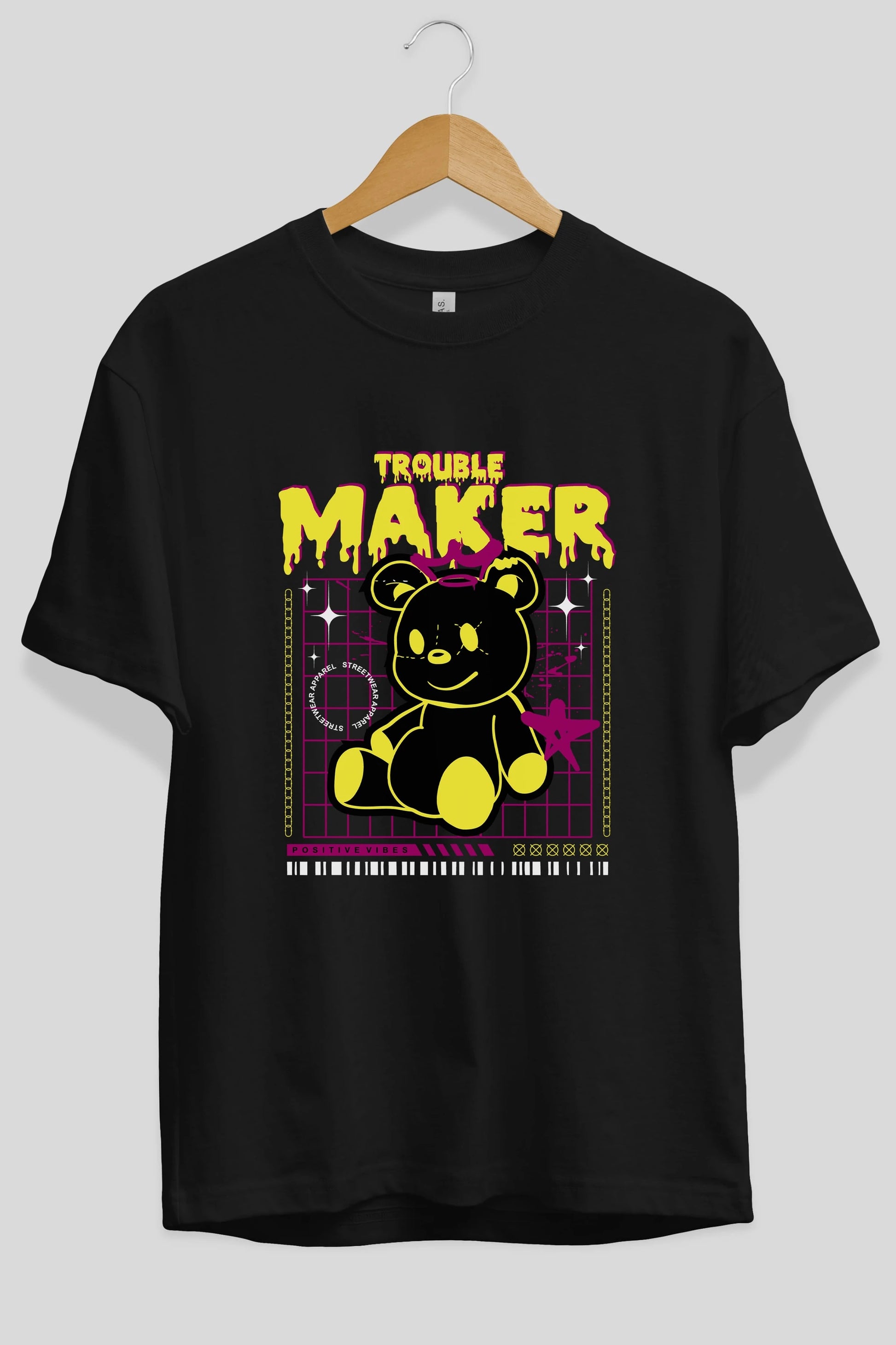 Teddy Bear Trouble Maker Ön Baskılı Oversize t-shirt Erkek Kadın Unisex
