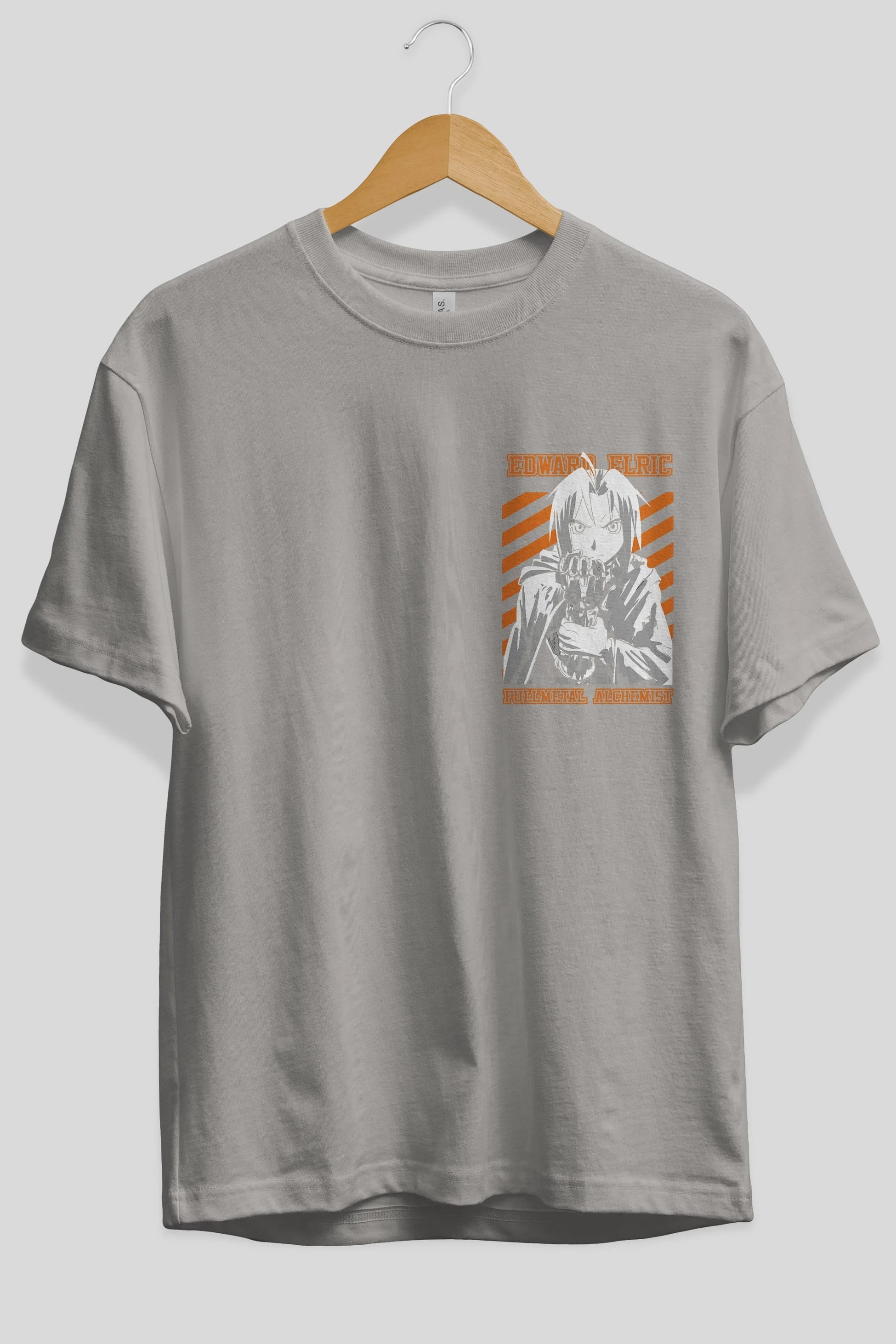 EDWARD ELRIC Ön Sol Baskılı Oversize t-shirt Erkek Kadın Unisex %100 Pamuk Bisiklet Yaka tişort