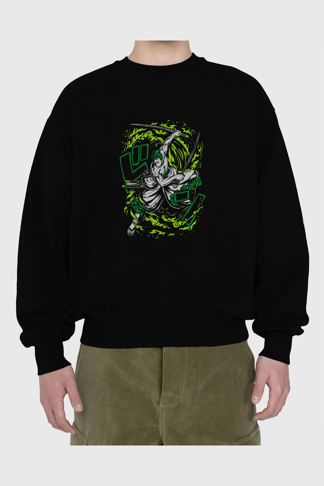 ZORO-ONE PIECE (2) Anime Ön Baskılı Oversize Sweatshirt Erkek Kadın Unisex