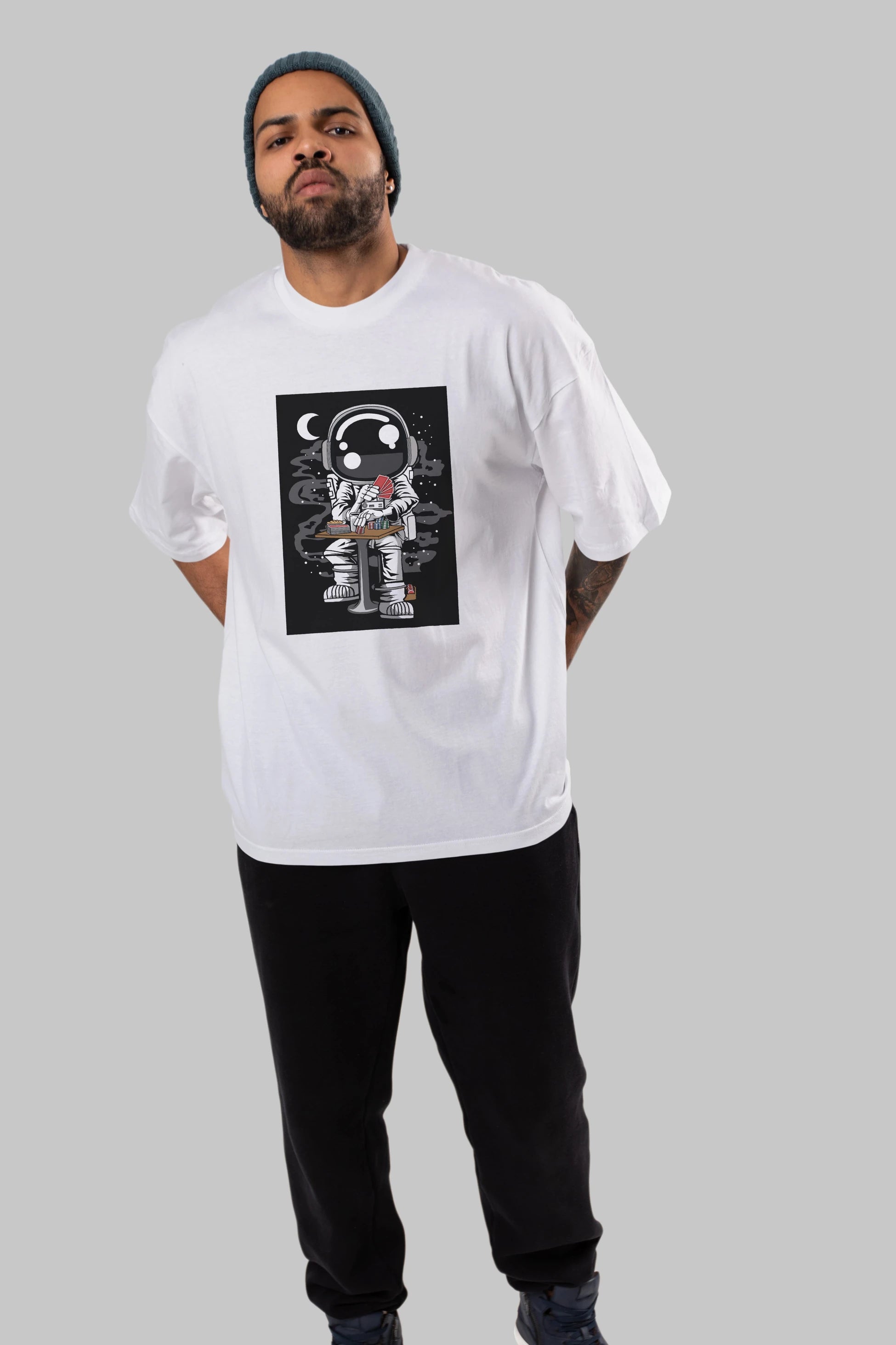 Astronaut Gambler Ön Baskılı Oversize t-shirt Erkek Kadın Unisex