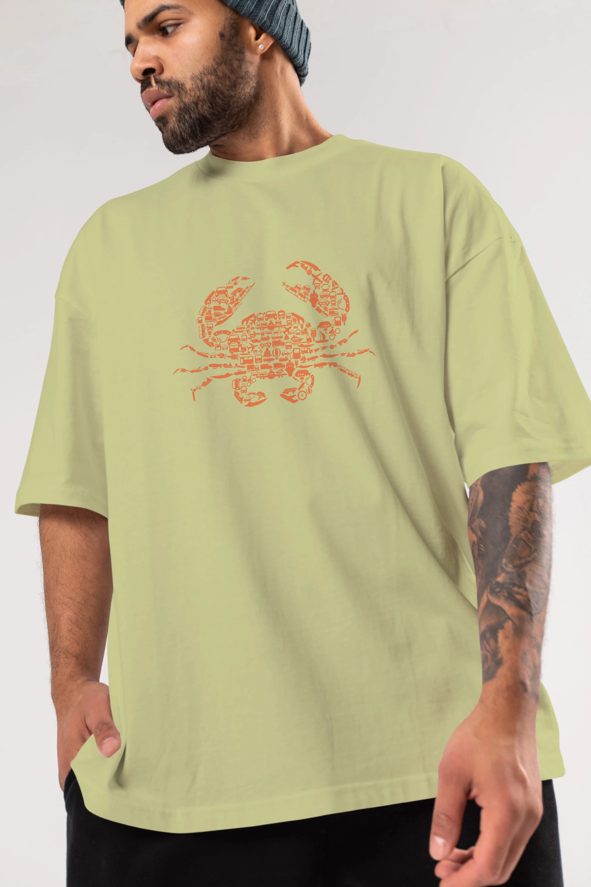 Crab Ön Baskılı Oversize t-shirt %100 pamuk Erkek Kadın Unisex
