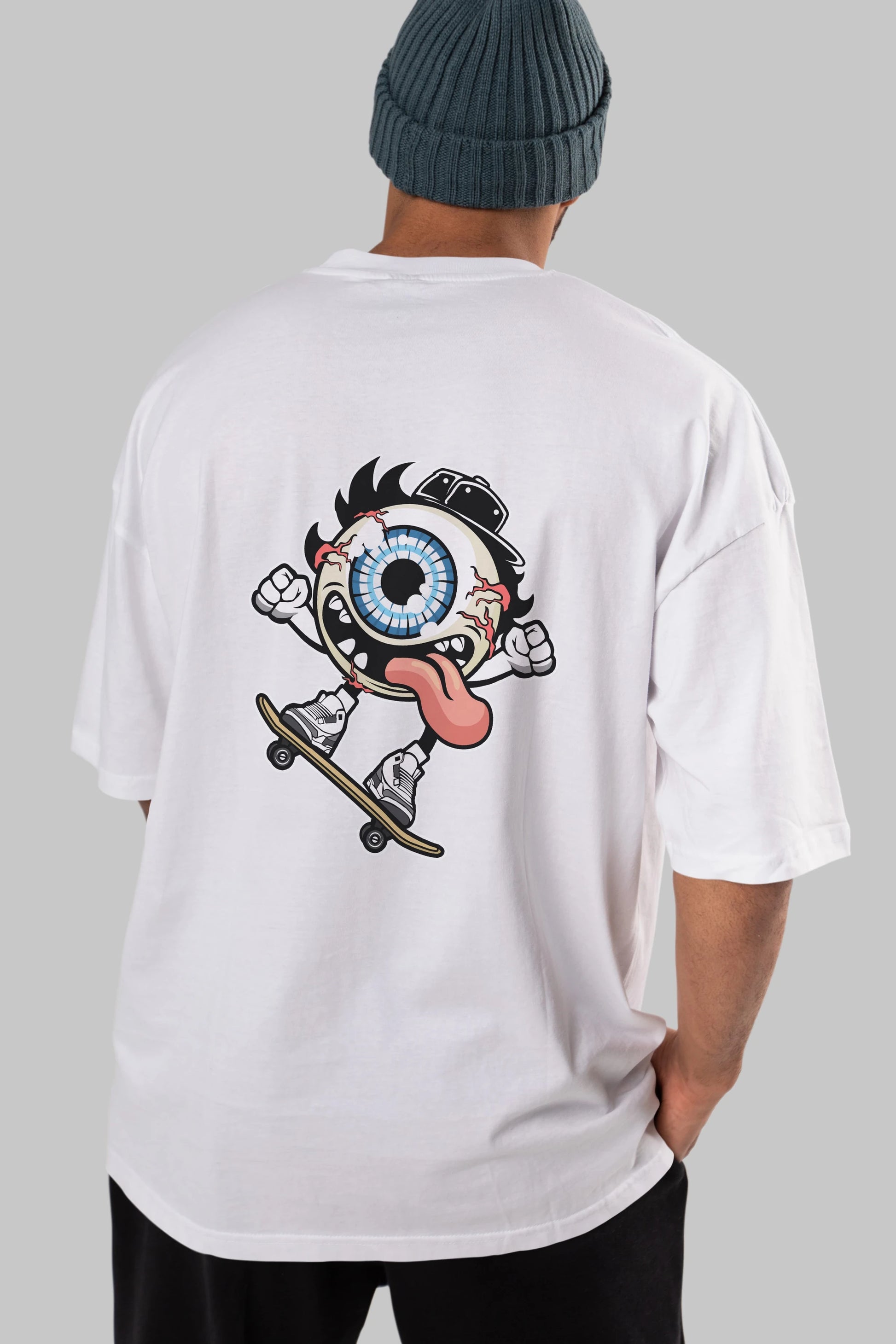 Eye Ball Skater Arka Baskılı Oversize t-shirt Erkek Kadın Unisex %100 Pamuk tişort