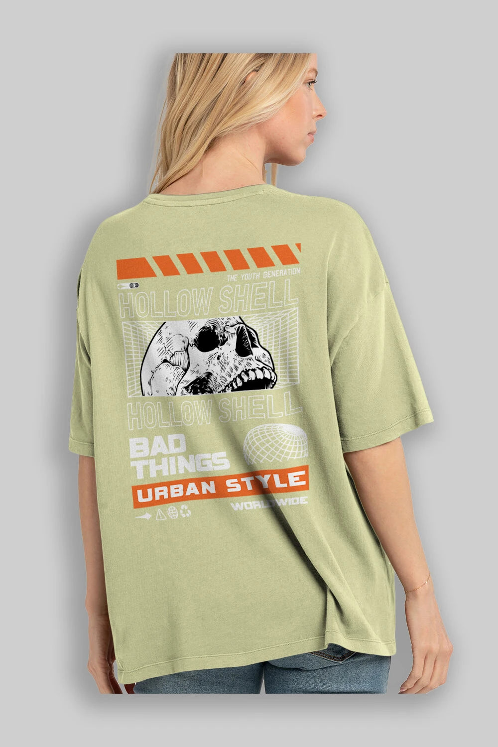 Hollow Shell Arka Baskılı Oversize t-shirt Erkek Kadın Unisex