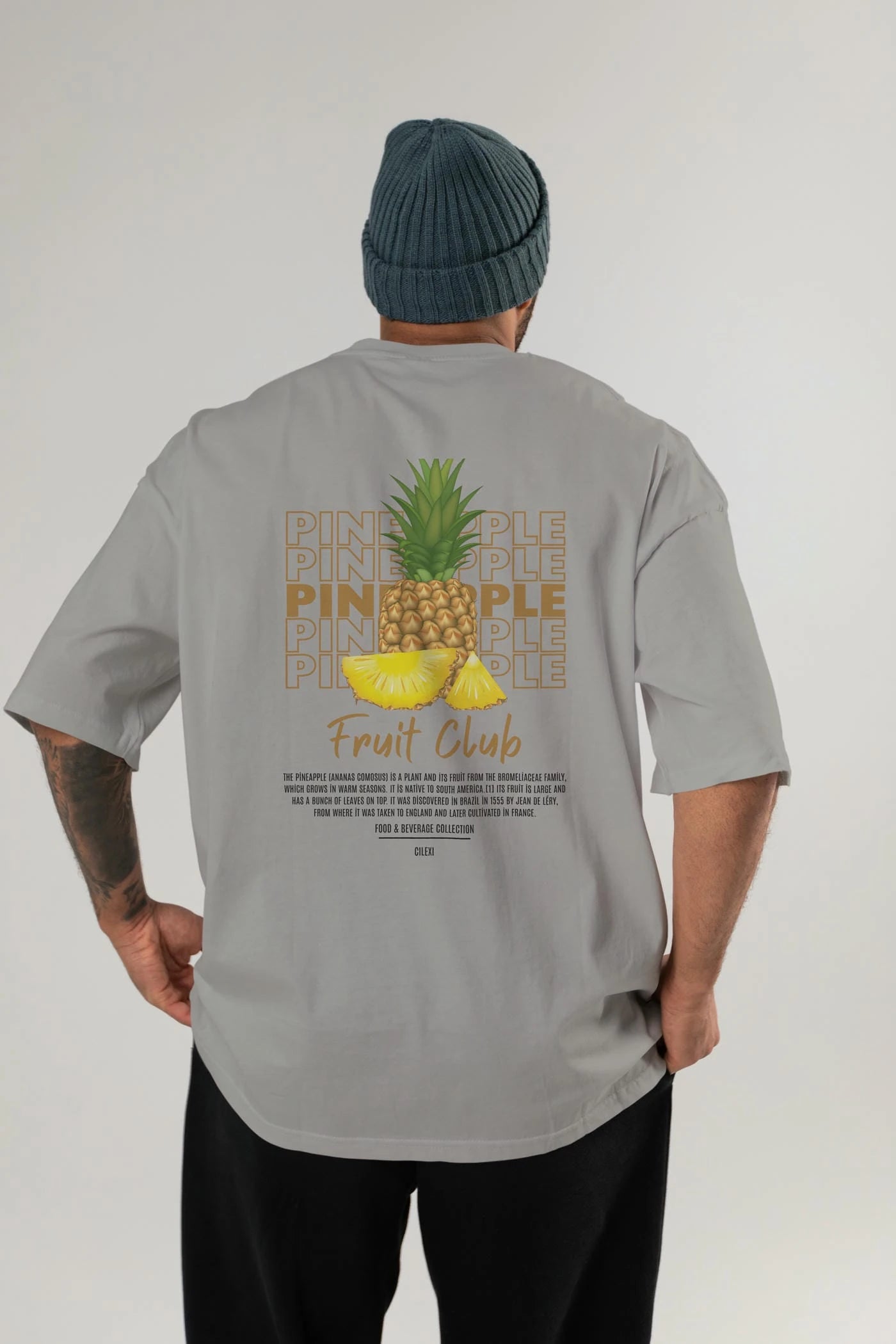Pineapple Arka Baskılı Oversize t-shirt Erkek Kadın Pamuk Bisiklet Yaka tişort
