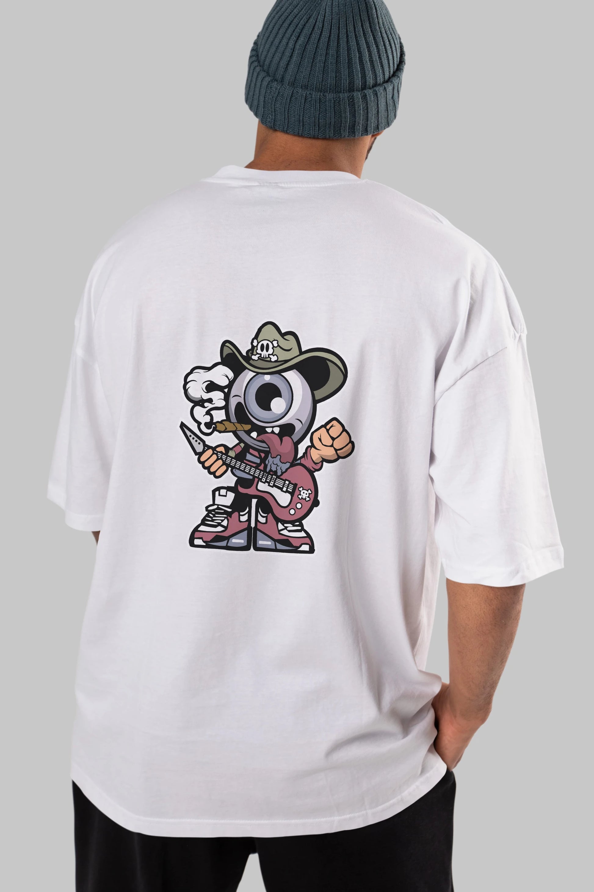 Eyeball Rockstar Cowboy Arka Baskılı Oversize t-shirt Erkek Kadın Unisex %100 Pamuk tişort