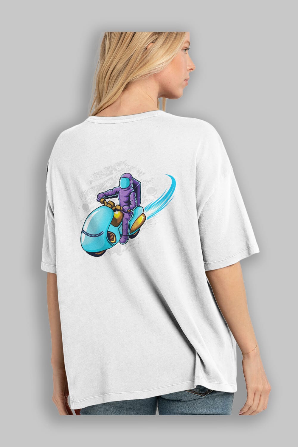 Astrorider in Space Sticker Arka Baskılı Oversize t-shirt Erkek Kadın Unisex