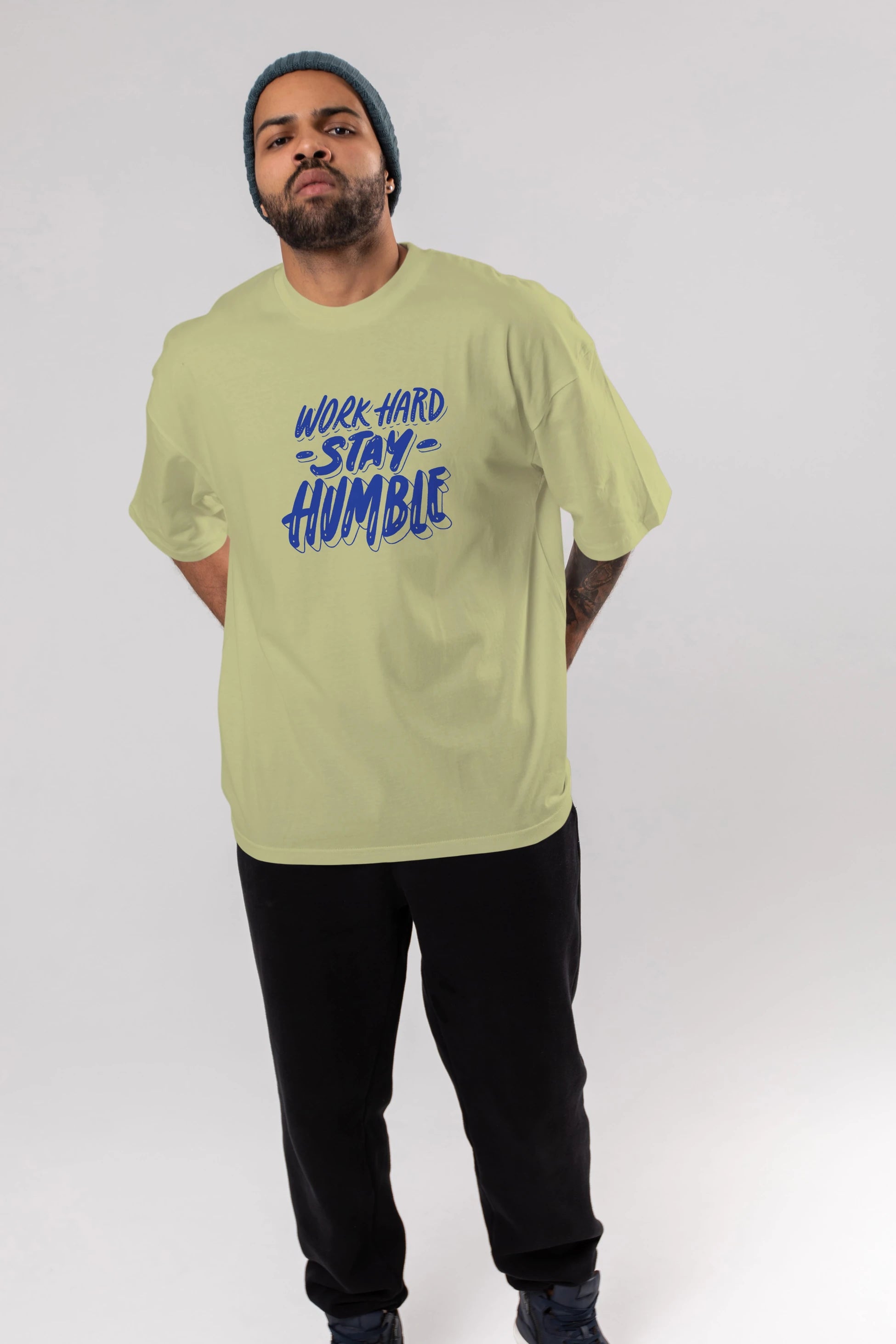 Word Hard Yazılı Ön Baskılı Oversize t-shirt Erkek Kadın Unisex
