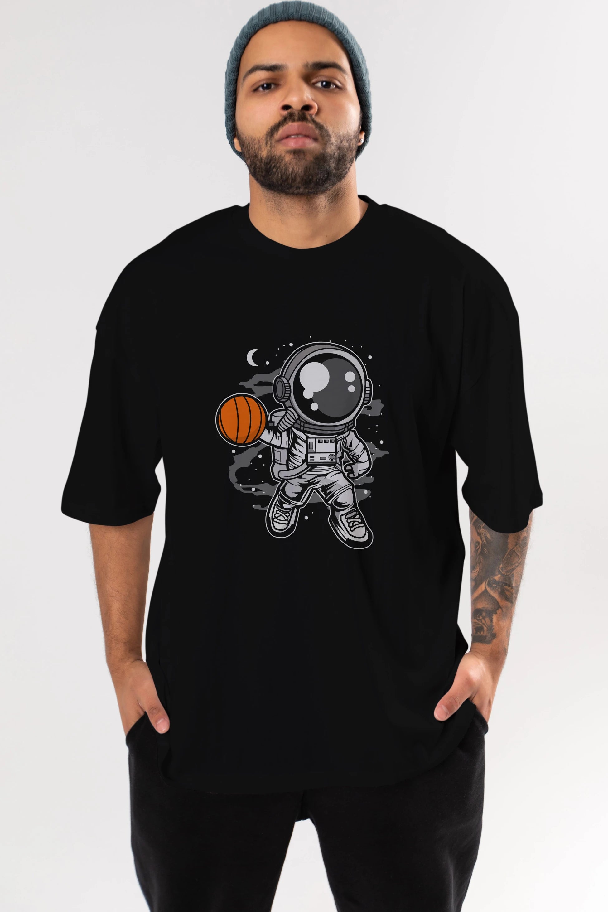 Astronaut Basketball Ön Baskılı Oversize t-shirt Erkek Kadın Unisex