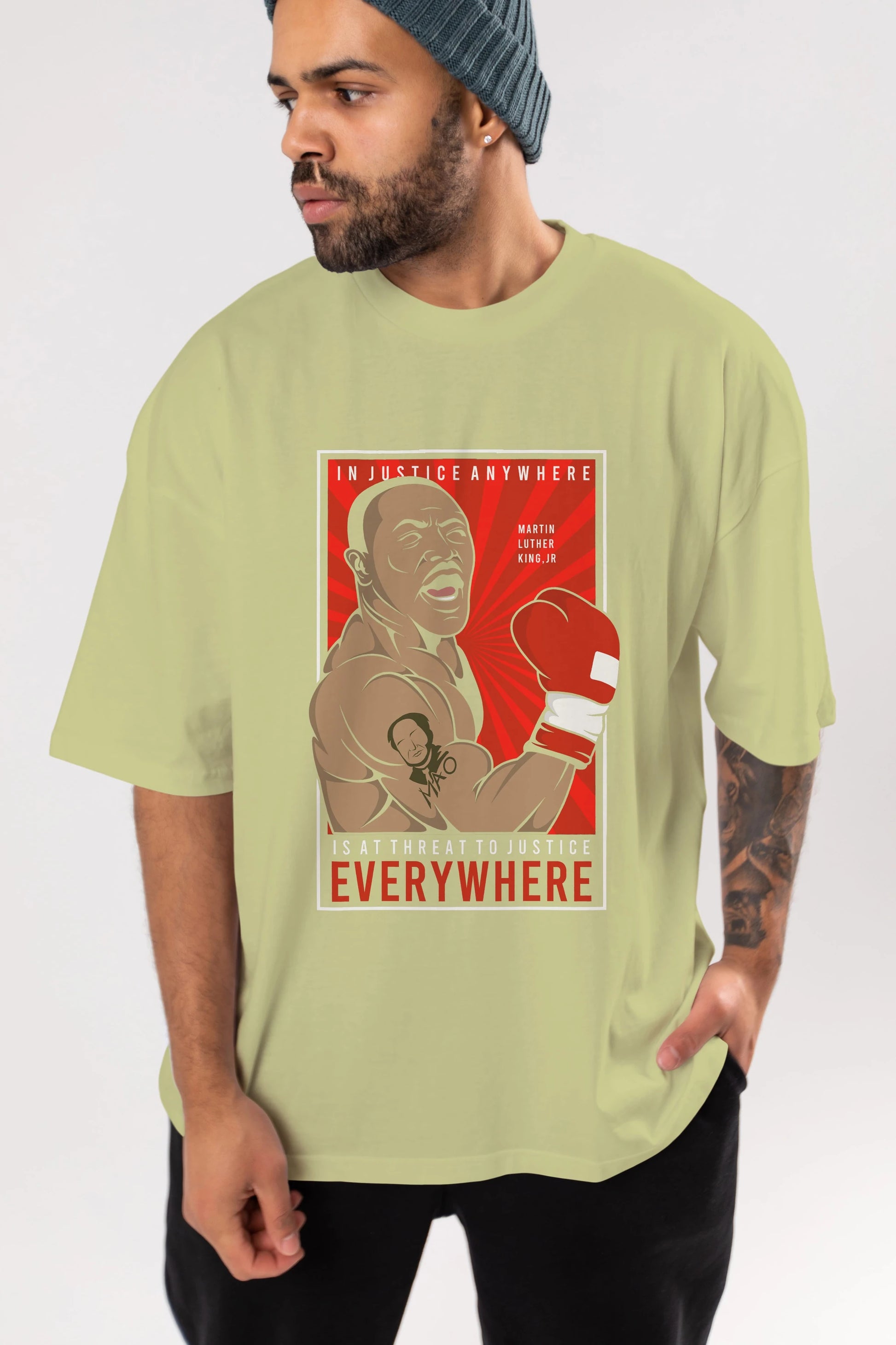 Luther King Boxer Ön Baskılı Oversize t-shirt Erkek Kadın Unisex %100 Pamuk tişort