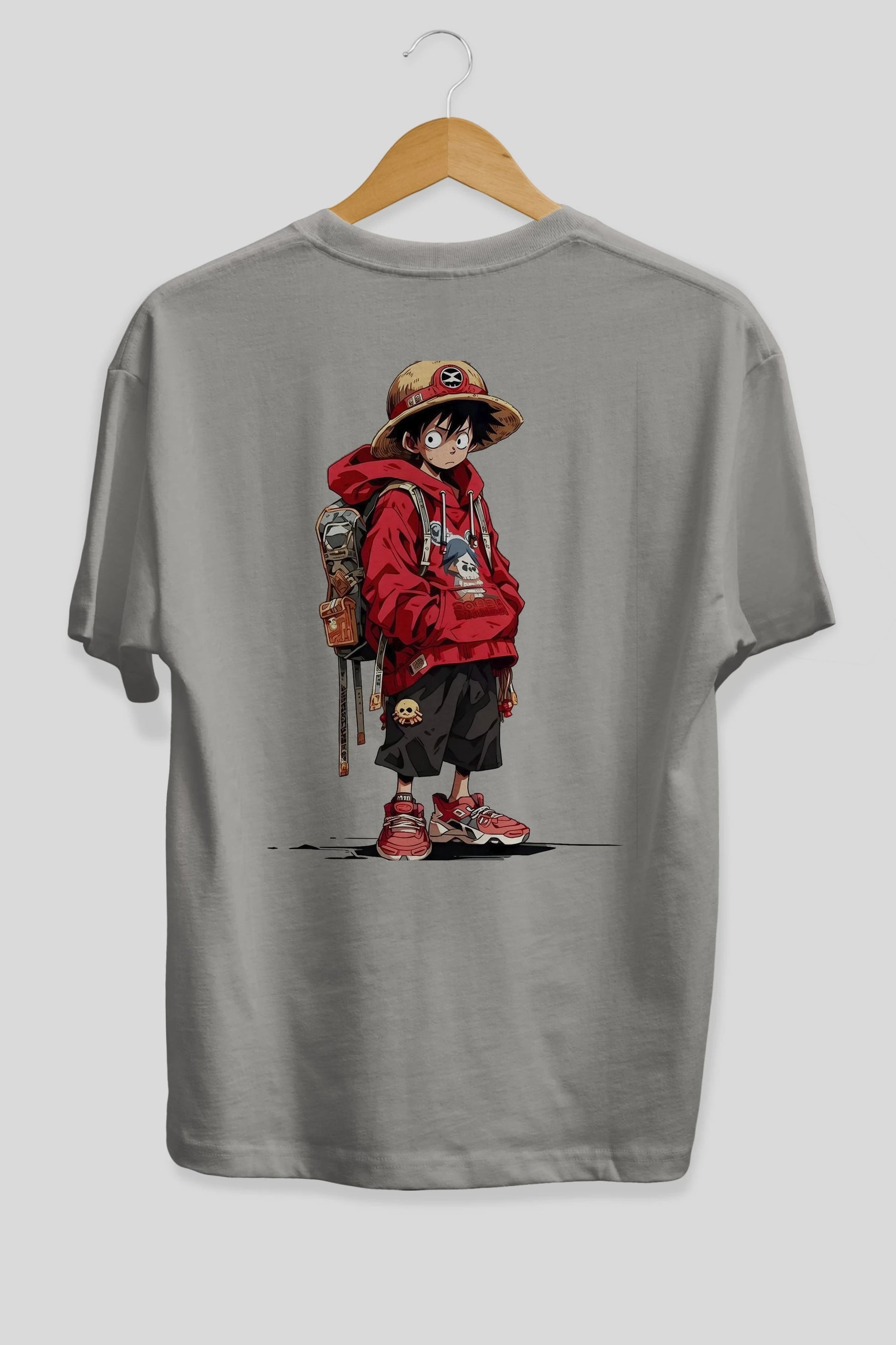 One Piece Arka Baskılı Oversize t-shirt Erkek Kadın Unisex %100 Pamuk Bisiklet Yaka tişort