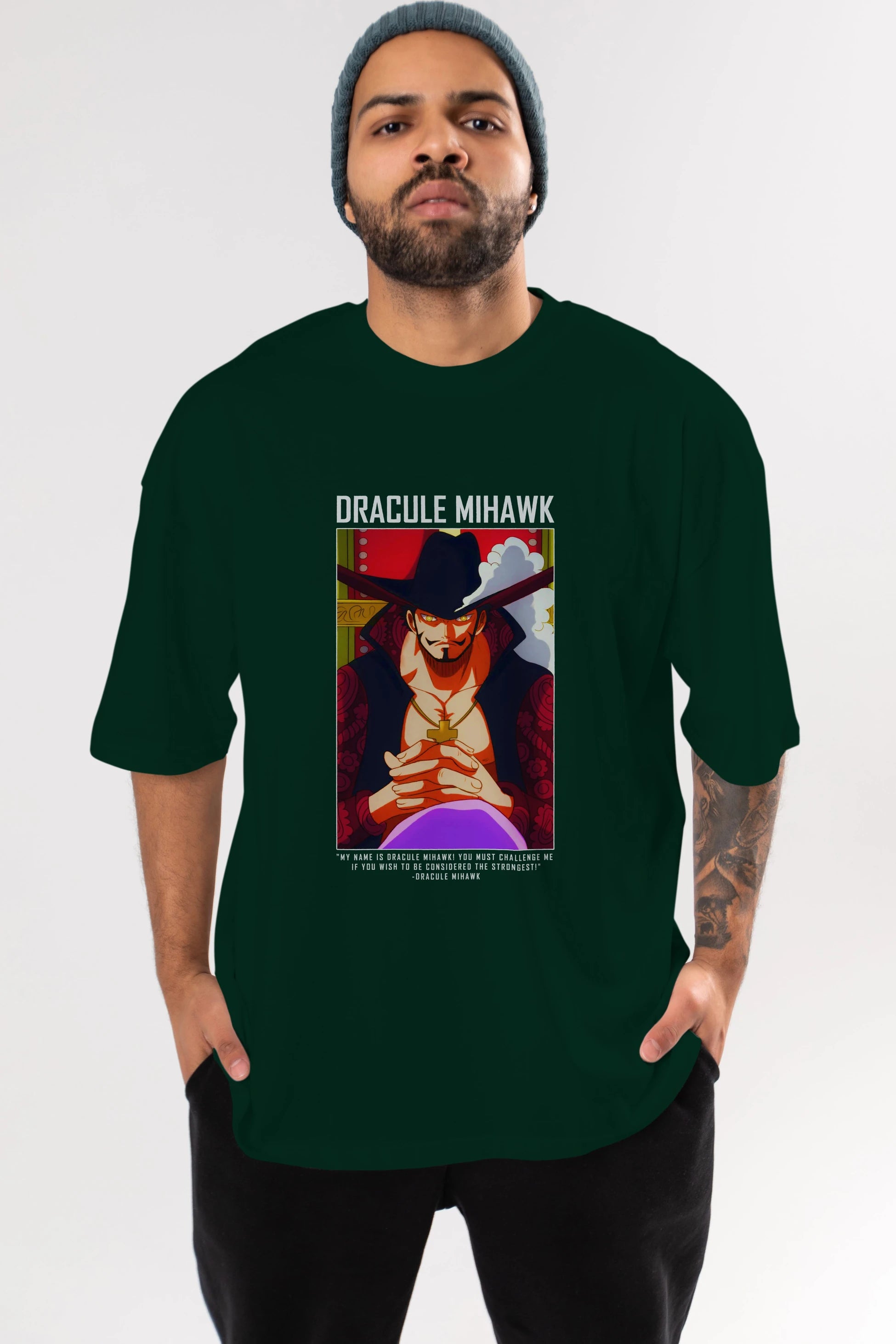 Dracule Mihawk Anime Ön Baskılı Oversize t-shirt Erkek Kadın Unisex