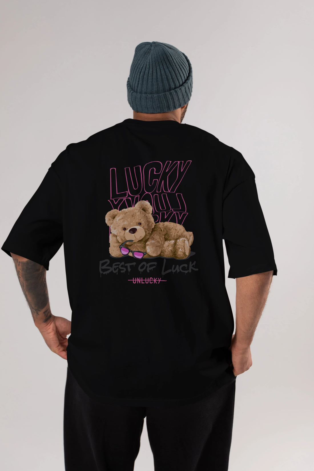 Best of Lucky Bear Arka Baskılı Oversize t-shirt Erkek Kadın Unisex