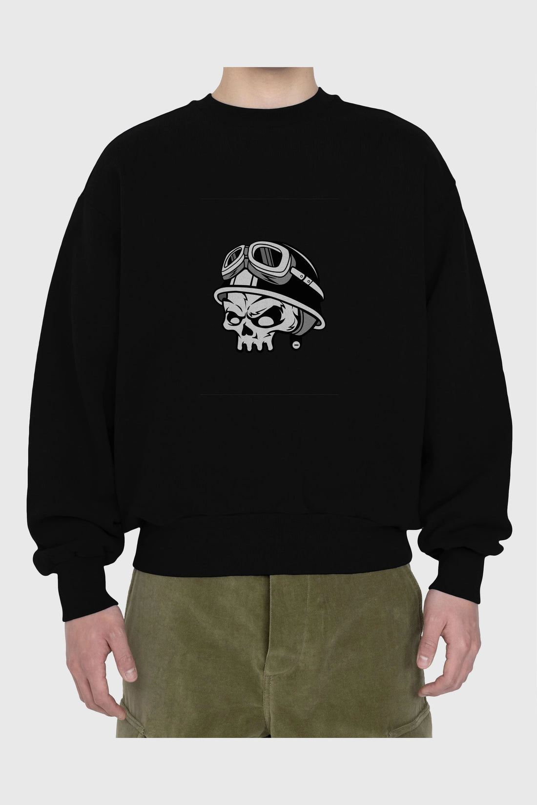 Biker Helmet Ön Baskılı Oversize Sweatshirt Erkek Kadın Unisex