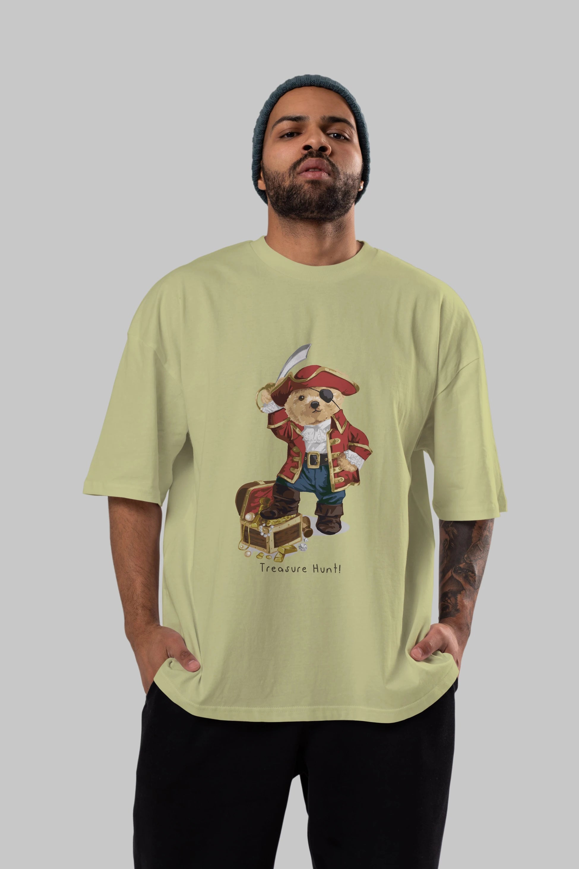 Teddy Bear Treasure Hunt Ön Baskılı Oversize t-shirt Erkek Kadın Unisex %100 Pamuk