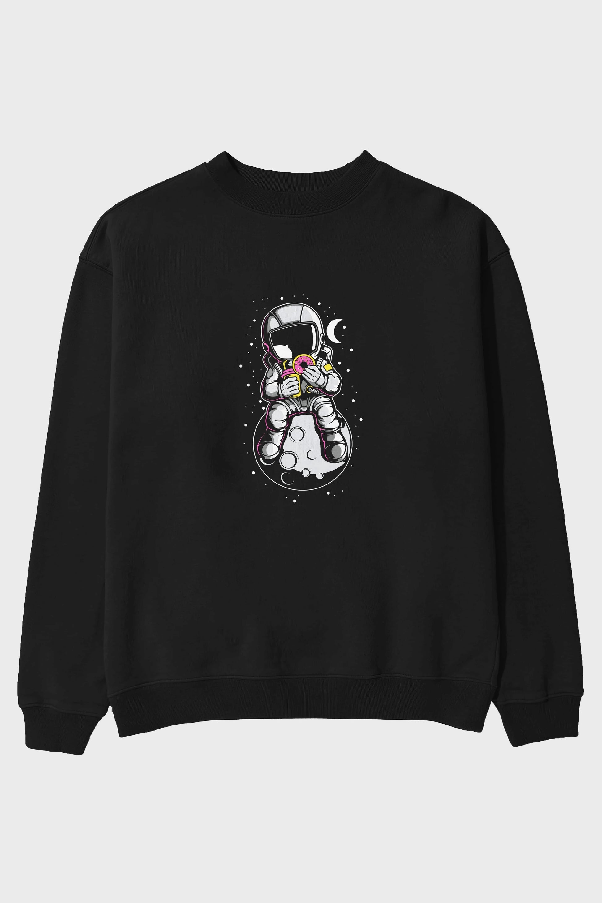 Astronaut Donuts Ön Baskılı Oversize Sweatshirt Erkek Kadın Unisex