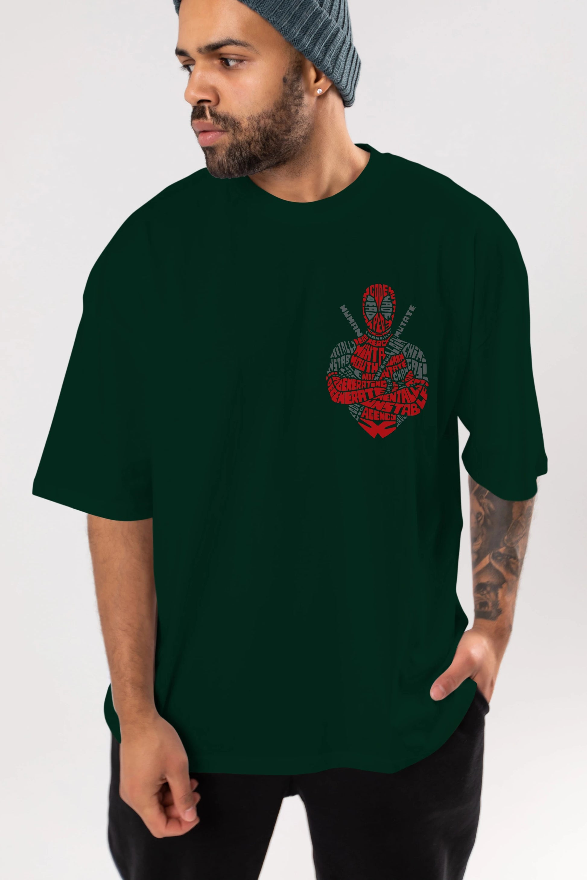 Deadpool (16) Ön Sol Baskılı Oversize t-shirt Erkek Kadın Unisex %100 Pamuk Bisiklet Yaka tişort