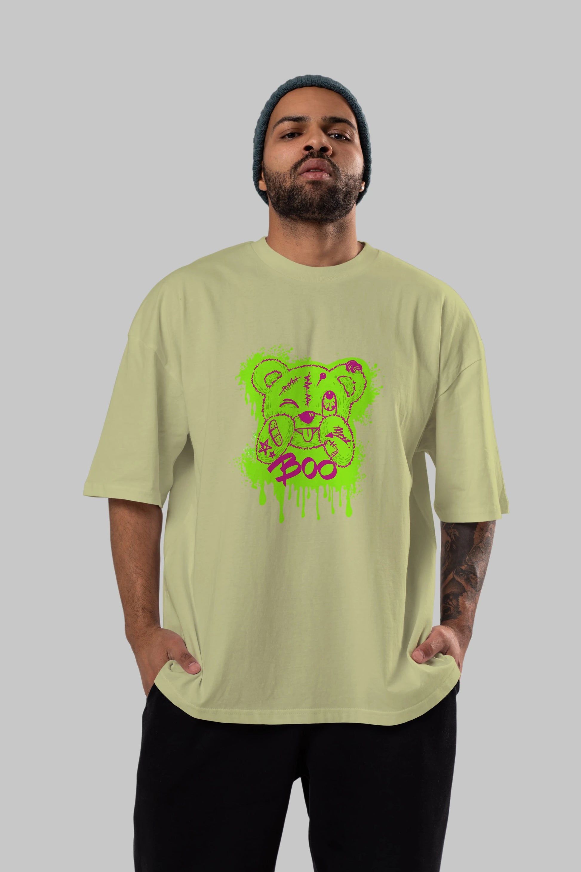 Boo  Bear Ön Baskılı Oversize t-shirt Erkek Kadın Unisex