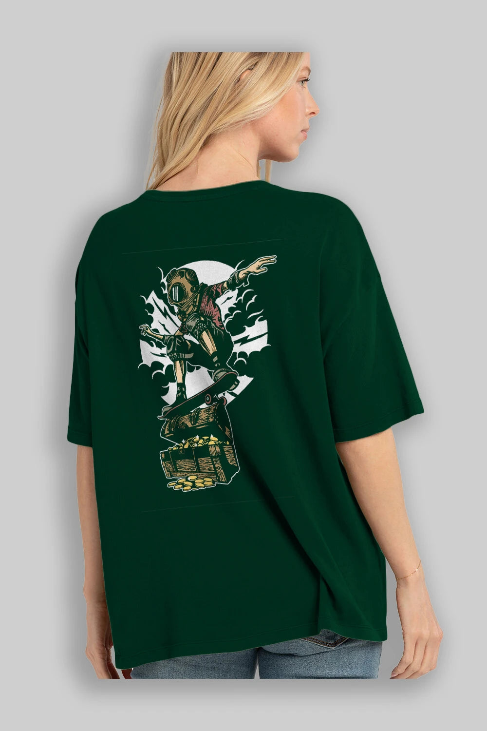 Diver Skater Treasure Arka Baskılı Oversize t-shirt Erkek Kadın Unisex %100 Pamuk