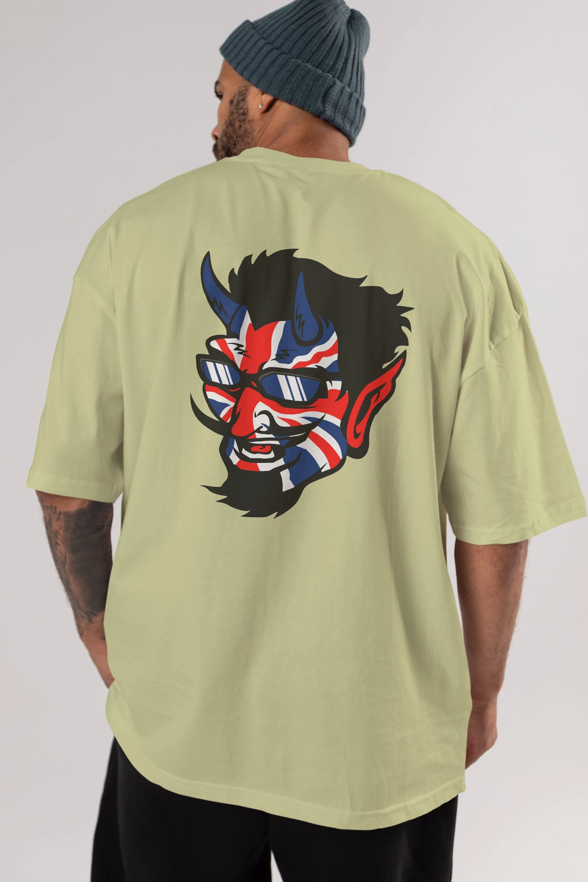 UK Devil Arka Baskılı Oversize t-shirt Erkek Kadın Unisex %100 Pamuk tişort