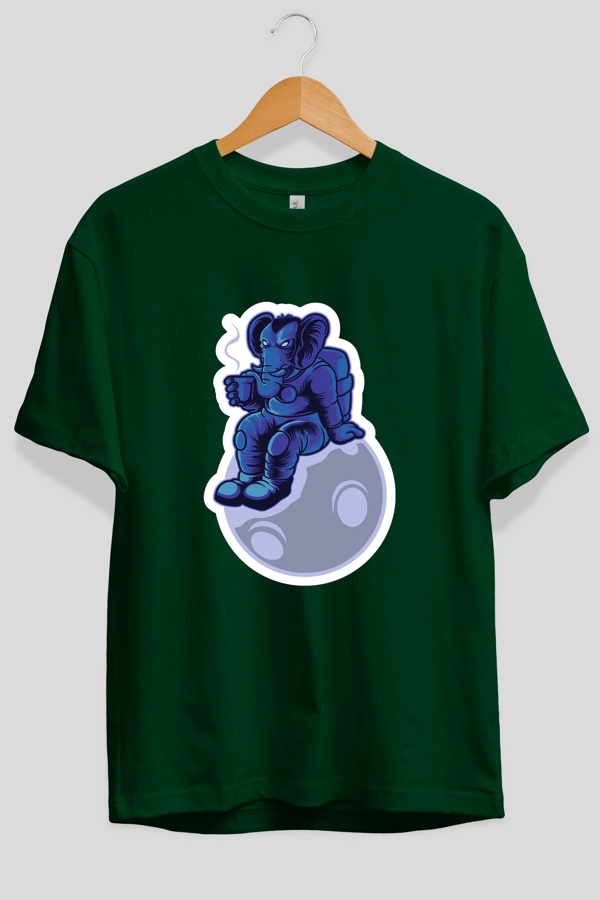 Space Elephant Drink Coffee Sticker Ön Baskılı Oversize t-shirt Erkek Kadın Unisex