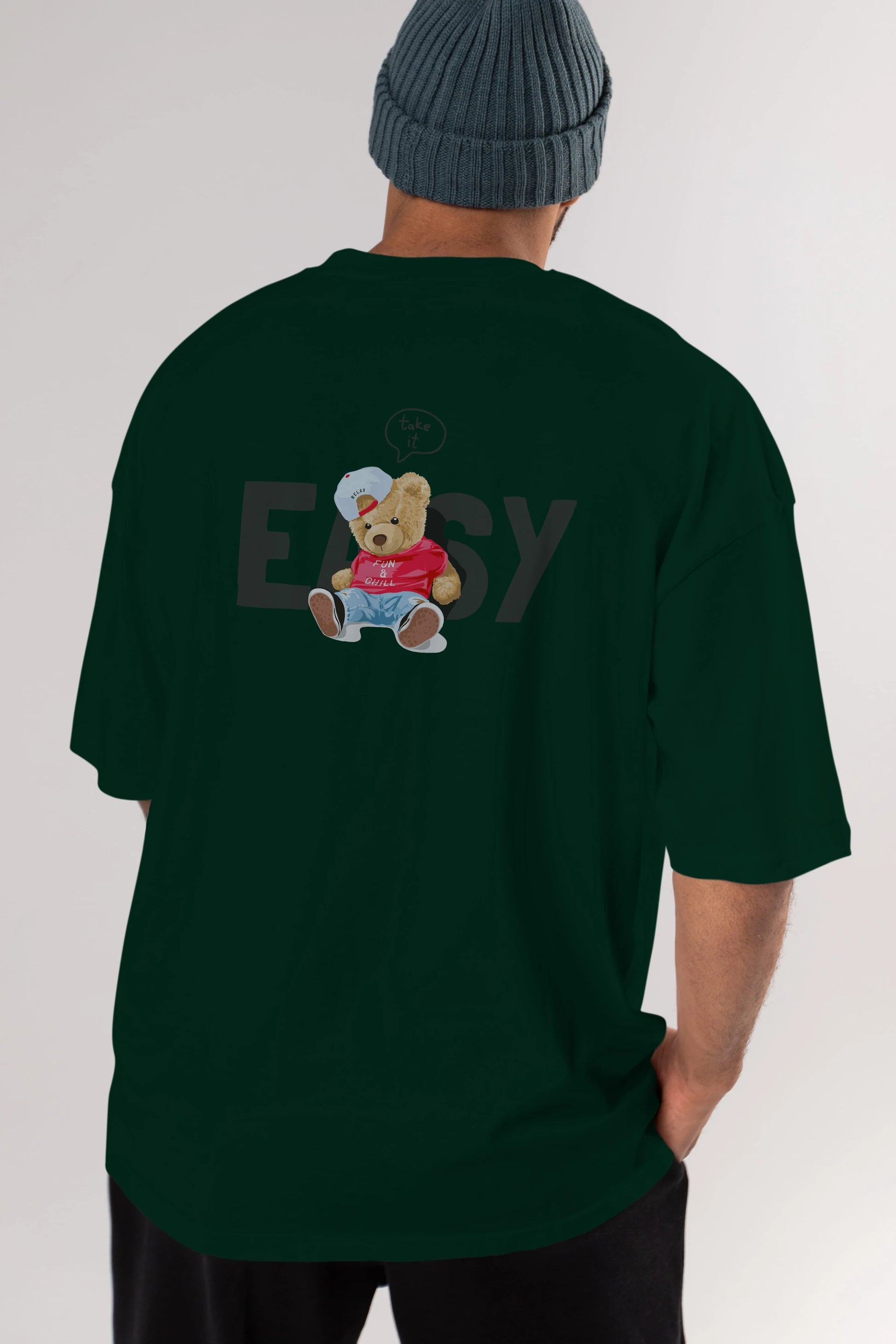 Teddy Bear Easy Arka Baskılı Oversize t-shirt Erkek Kadın Unisex %100 Pamuk