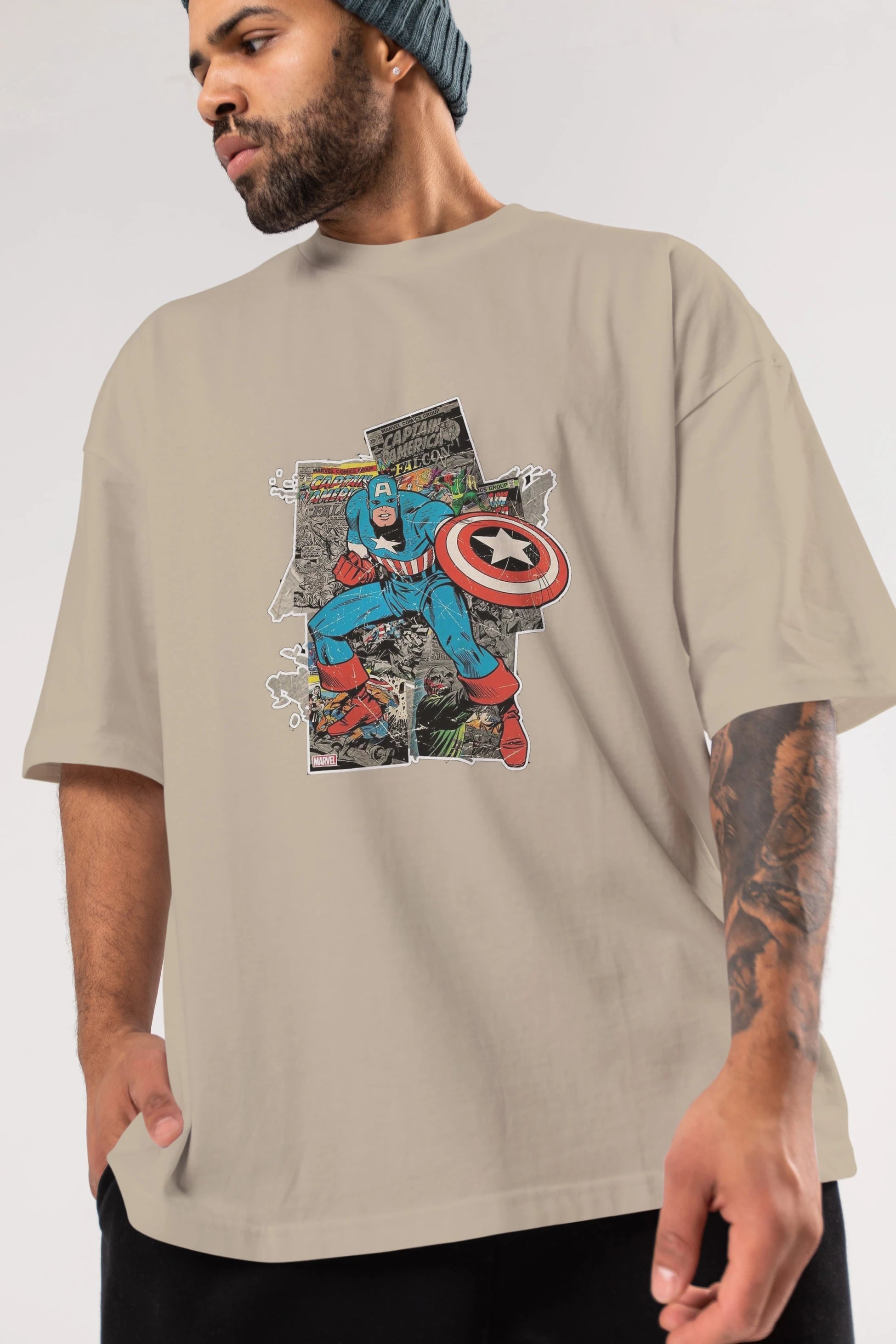 Captain America (2) Ön Baskılı Oversize t-shirt Erkek Kadın Unisex %100 Pamuk Bisiklet Yaka tişort