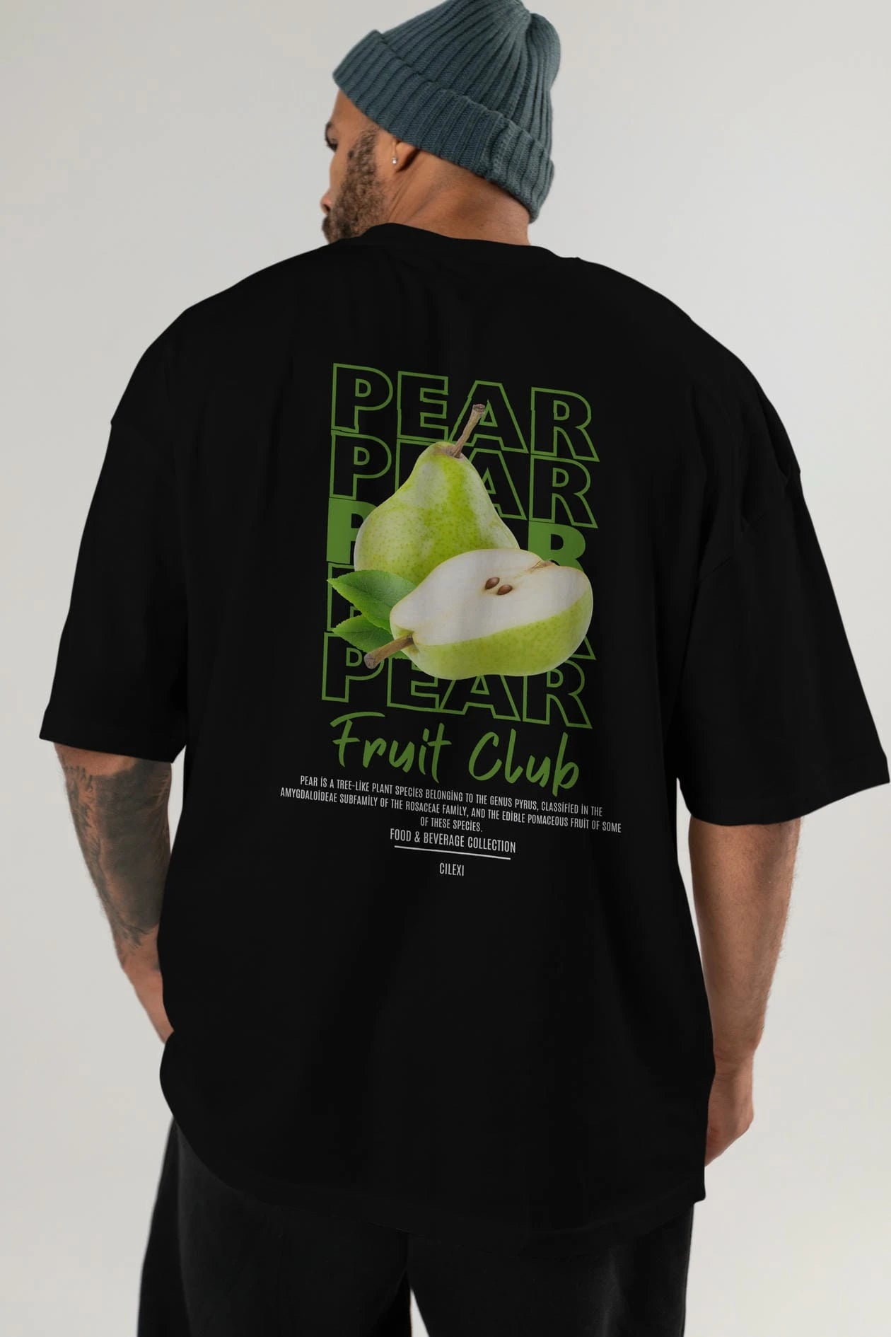 Pear Arka Baskılı Oversize t-shirt Erkek Kadın Pamuk Bisiklet Yaka tişort