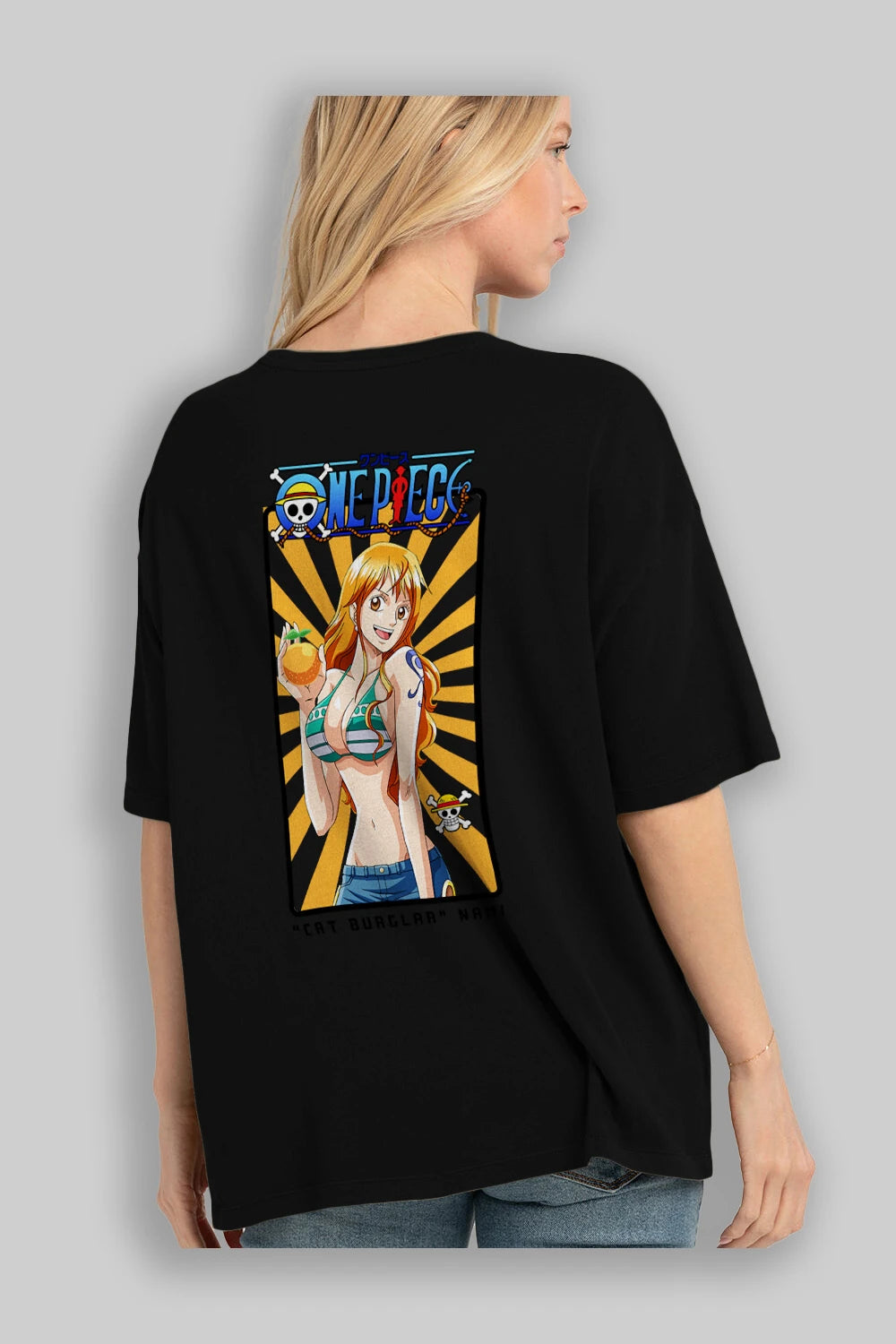Nami Anime Arka Baskılı Oversize t-shirt Erkek Kadın Unisex %100 pamuk tişort
